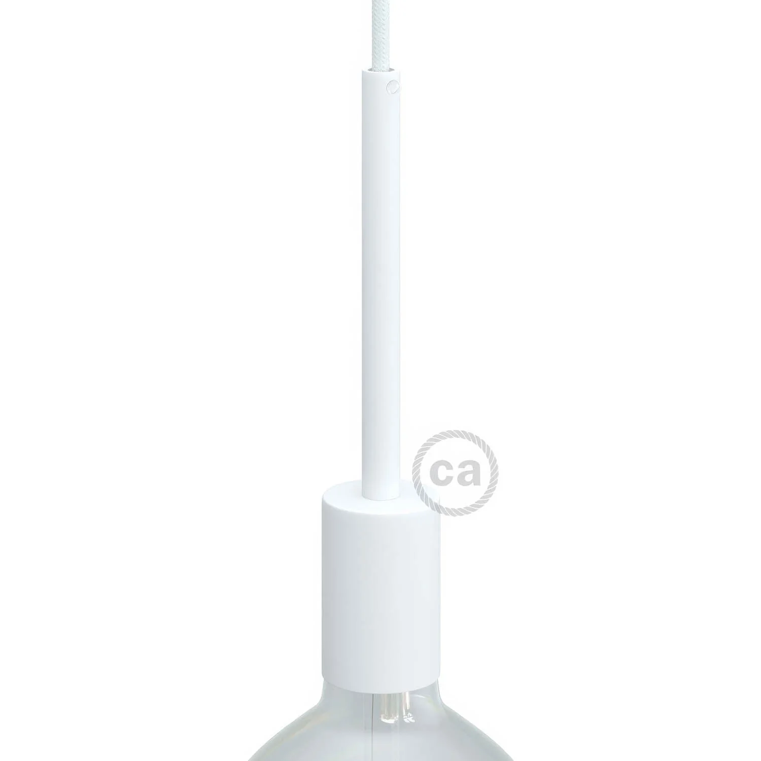 Cylindrical metal UL E26 light bulb socket kit with 15 cm cable clamp - Matt white