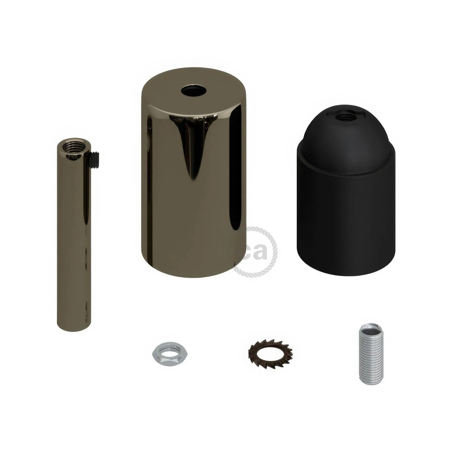 Cylindrical metal UL E26 light bulb socket kit with 7 cm cable clamp - Black pearl - Image 2