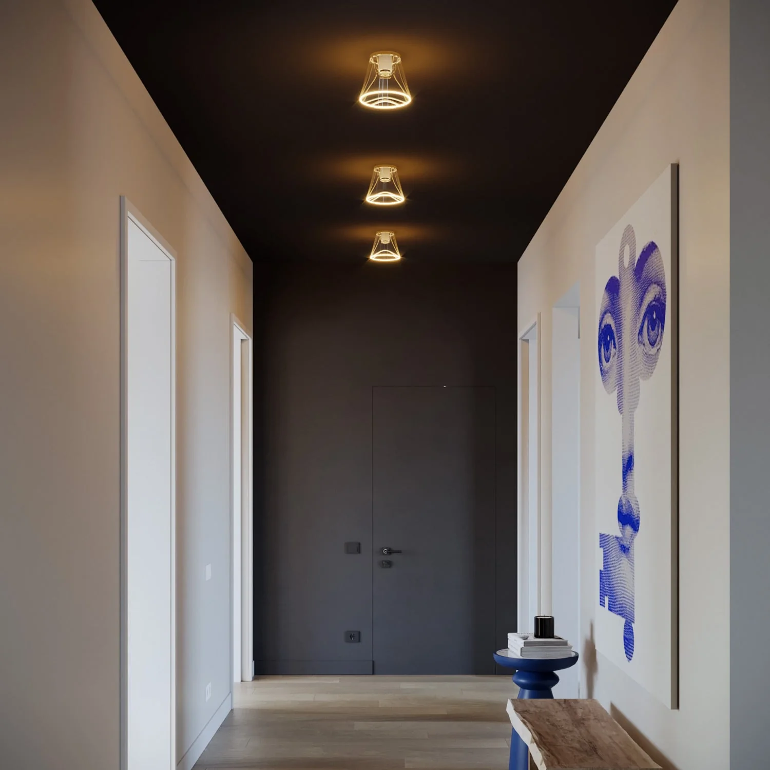 Designer ceiling light with Ghost cone-shaped transparent light bulb – White - Image 3