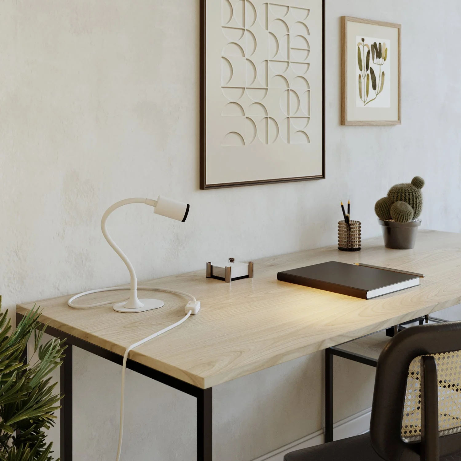 MAG-Y desk lamp with Flex, oval metal base, spot light and UK plug - Matt white - Image 2