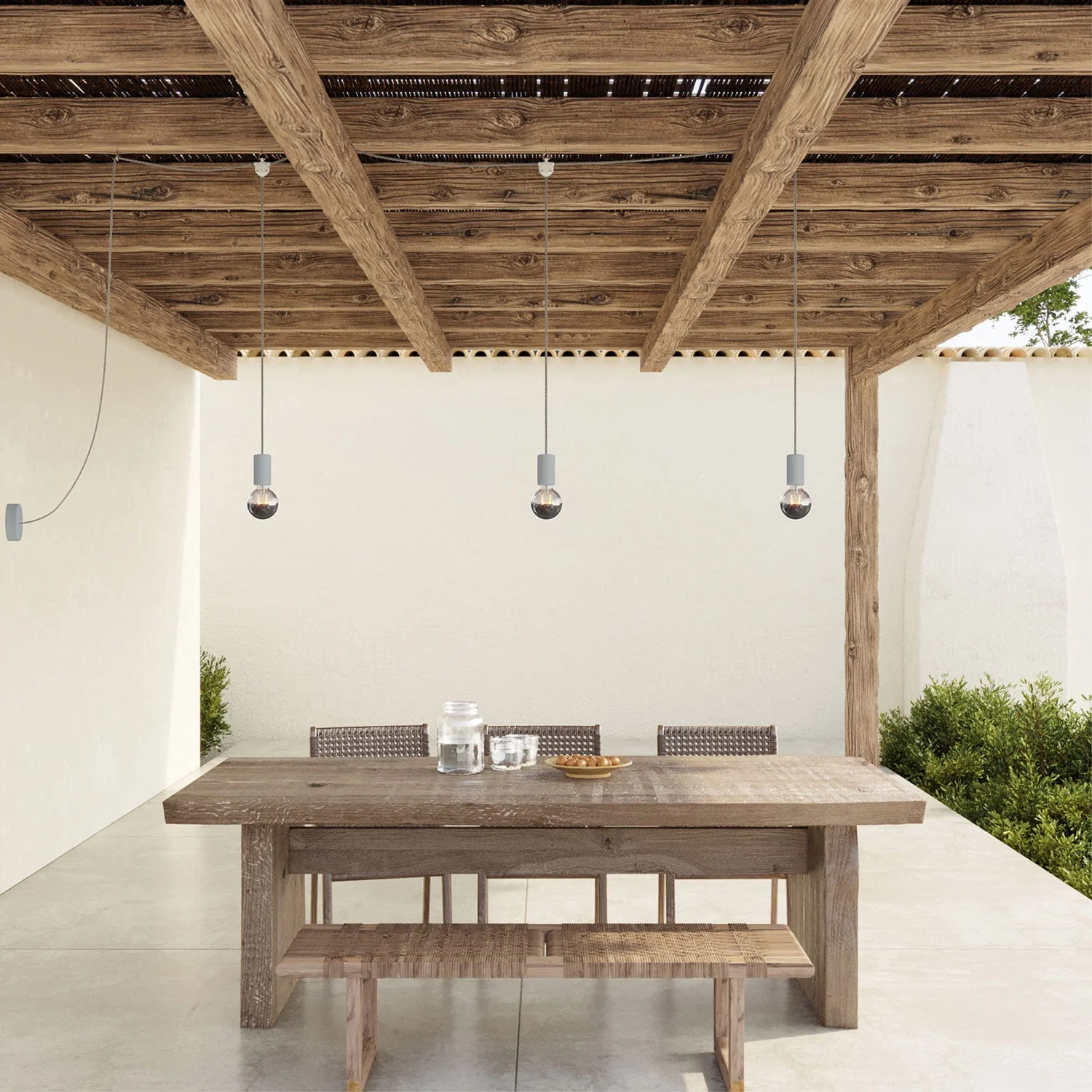 E-Snake Modulair Outdoor Lamp IP65 with 3 lights and ceiling rose - Ice grey - Image 2