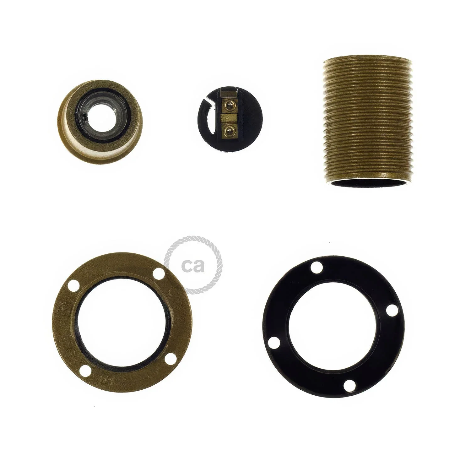 E14 lamp holder kit in bakelite with double ring for lampshade - Gold - Image 2