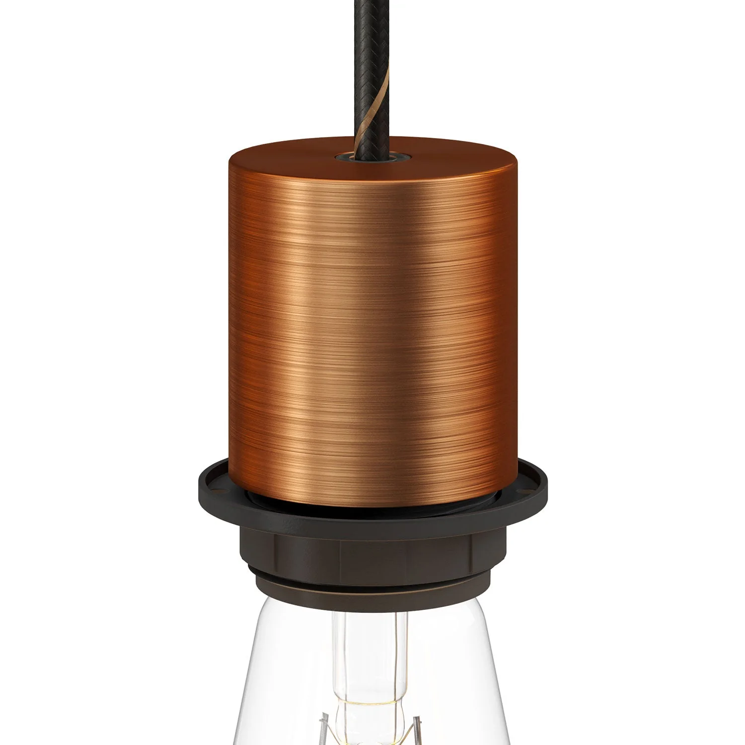 E26 semi-threaded metal socket kit with concealed cable clamp - Brushed copper