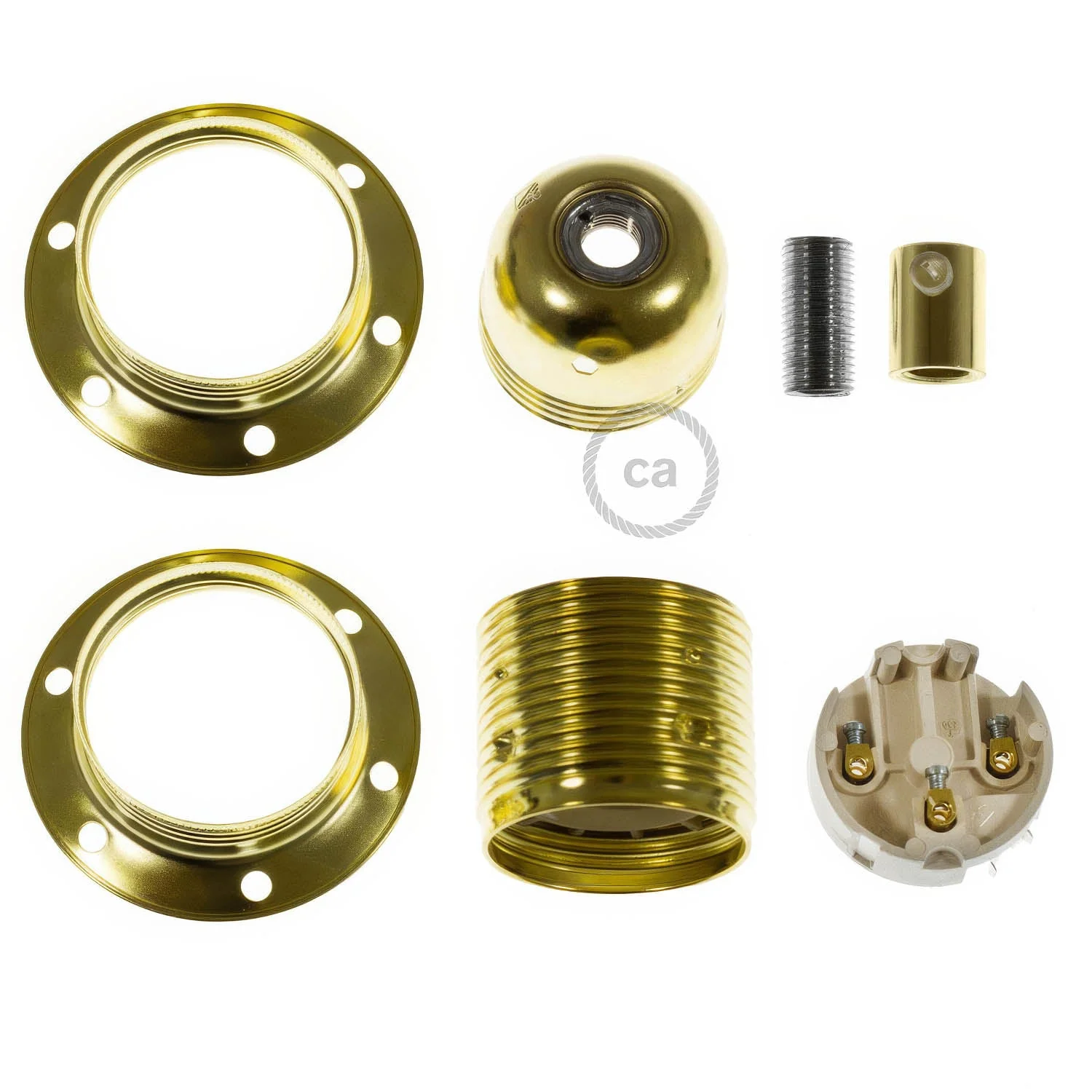 E27 metal lamp holder kit with double ring for lampshade - Brass - Image 5