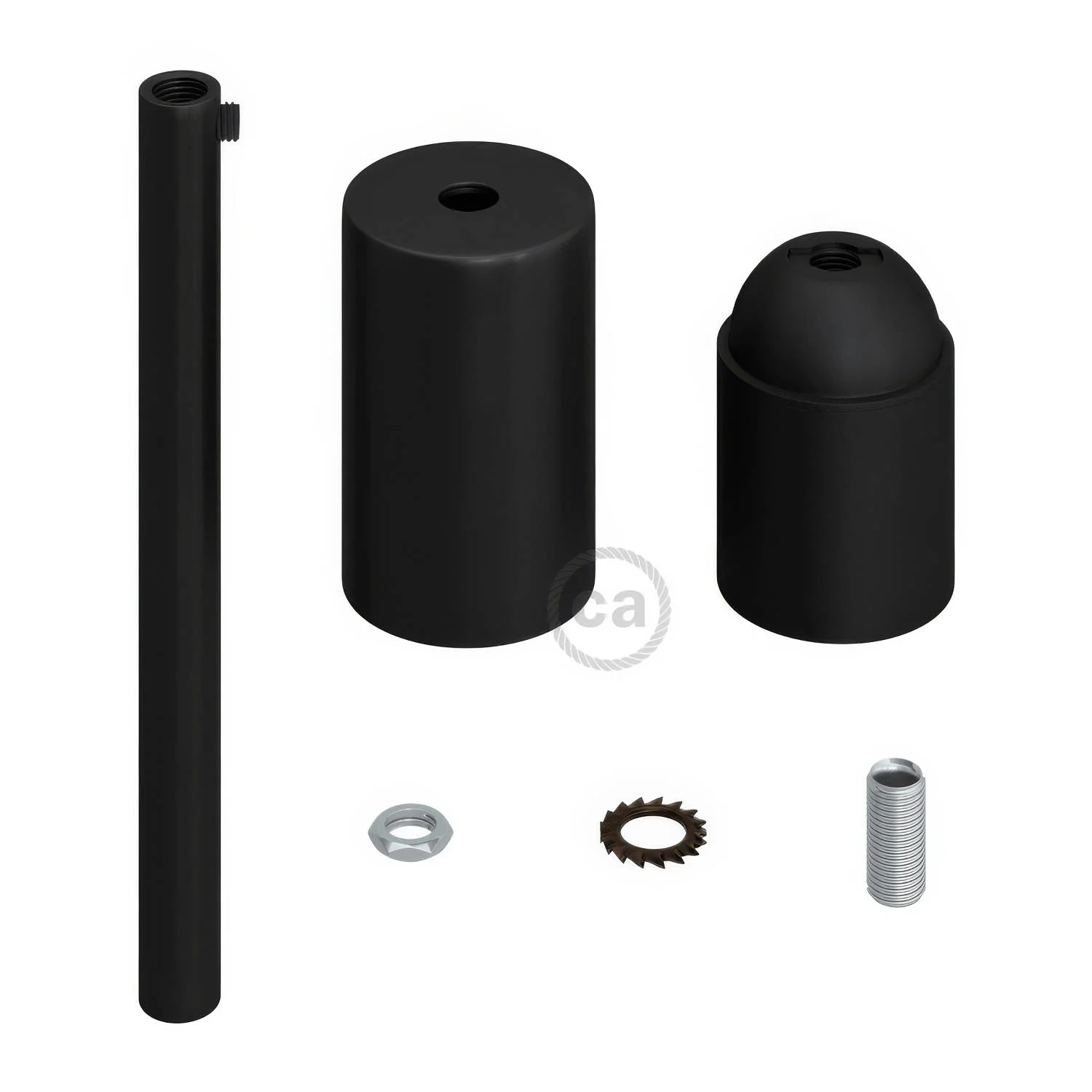 E27 cylindrical lamp holder kit in metal with 15 cm cable clamp - Black - Image 2