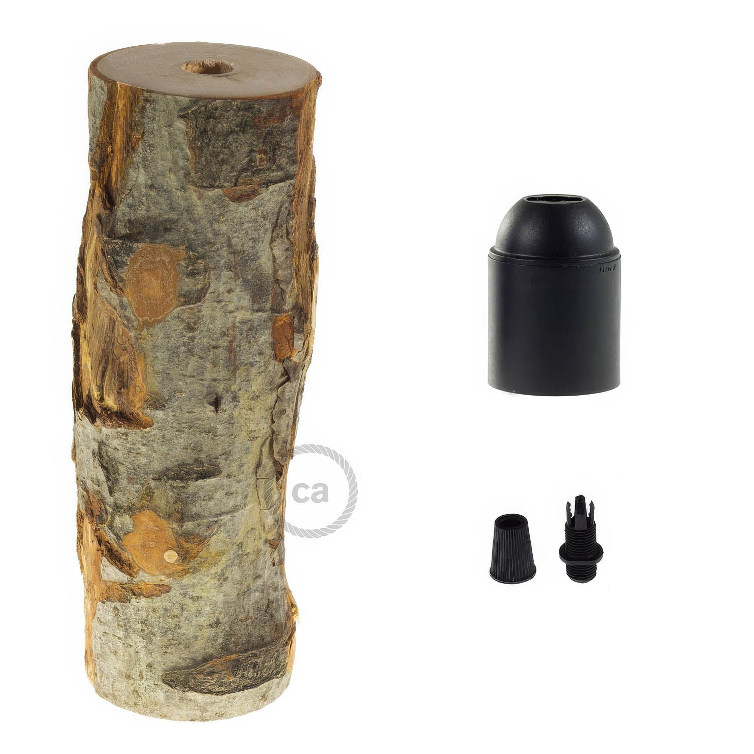 E27 lamp holder kit in bark, Large version - Bark - Image 2