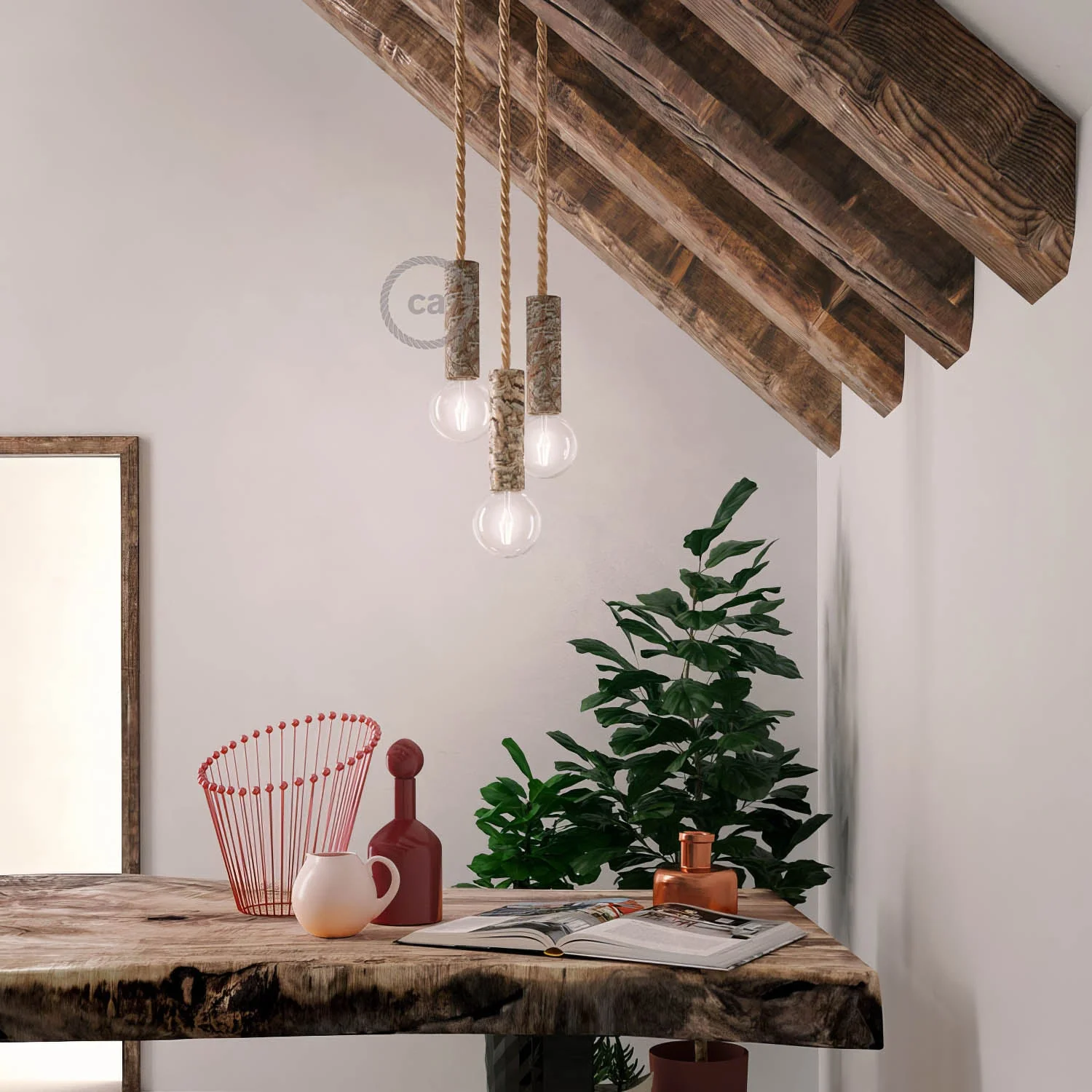 E27 lamp holder kit in bark, Large version - Bark - Image 3