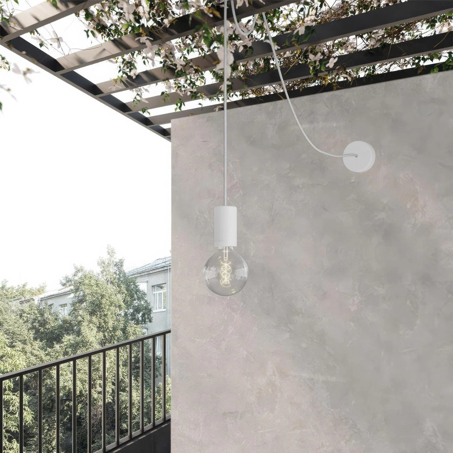 EIVA ELEGANT outdoor pendant lamp with textile cable, decentralizer, canopy and socket for wet locations - White - Image 2