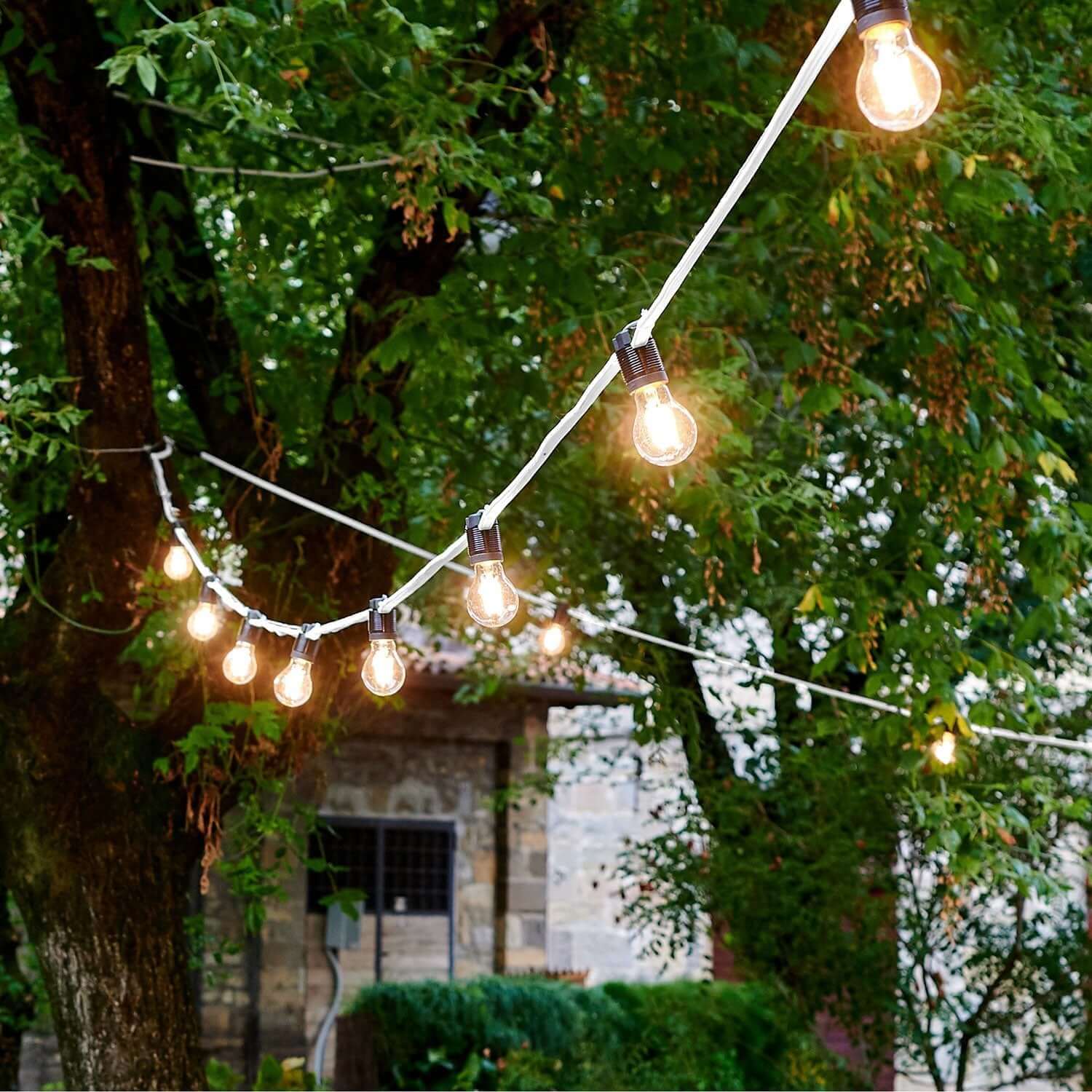 White fabric-covered string light cable CM01 - UV resistant - Image 4