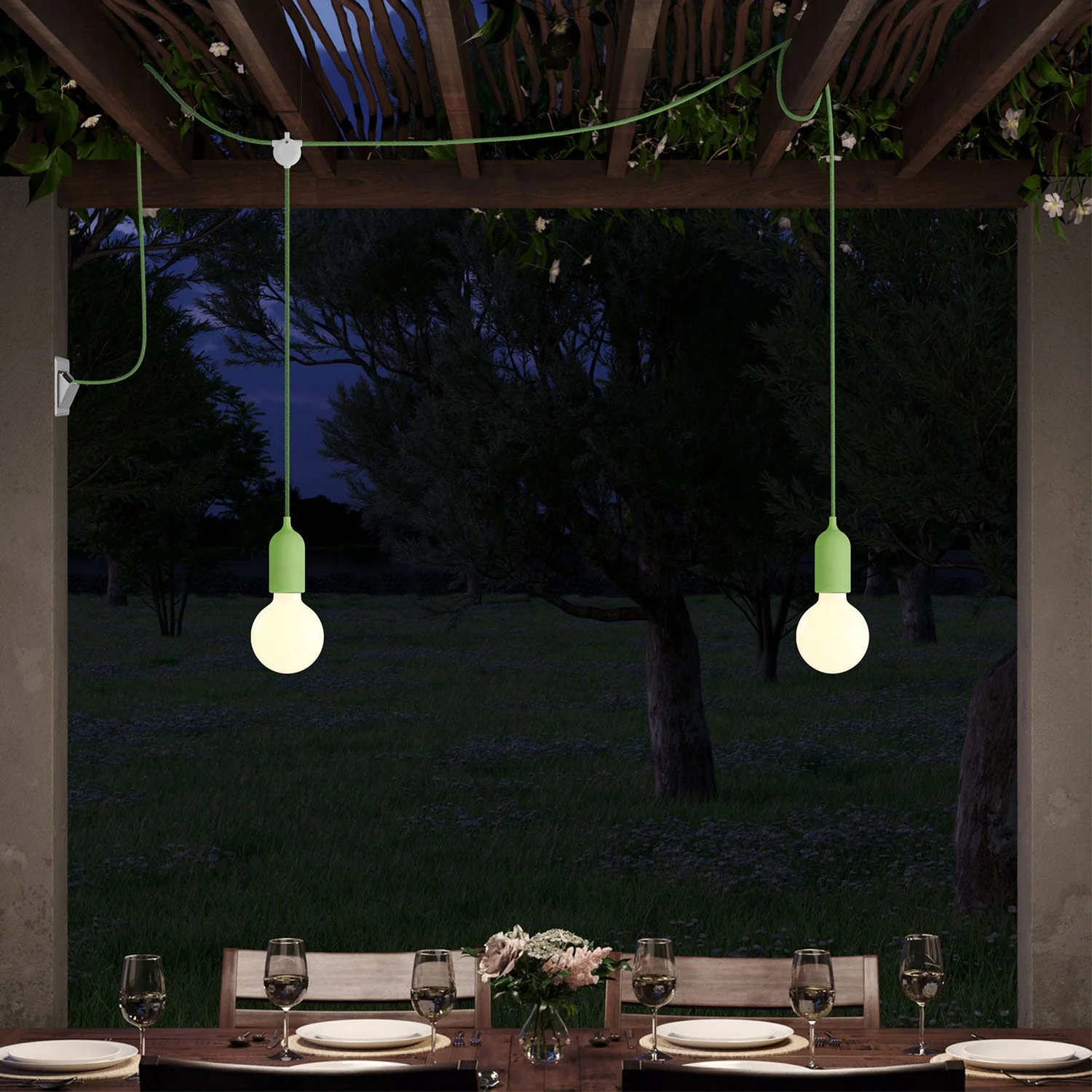 F-Snake Modulair Outdoor Lamp IP65 portable with 2 lights and UK Plug - Meadow Green - Image 2