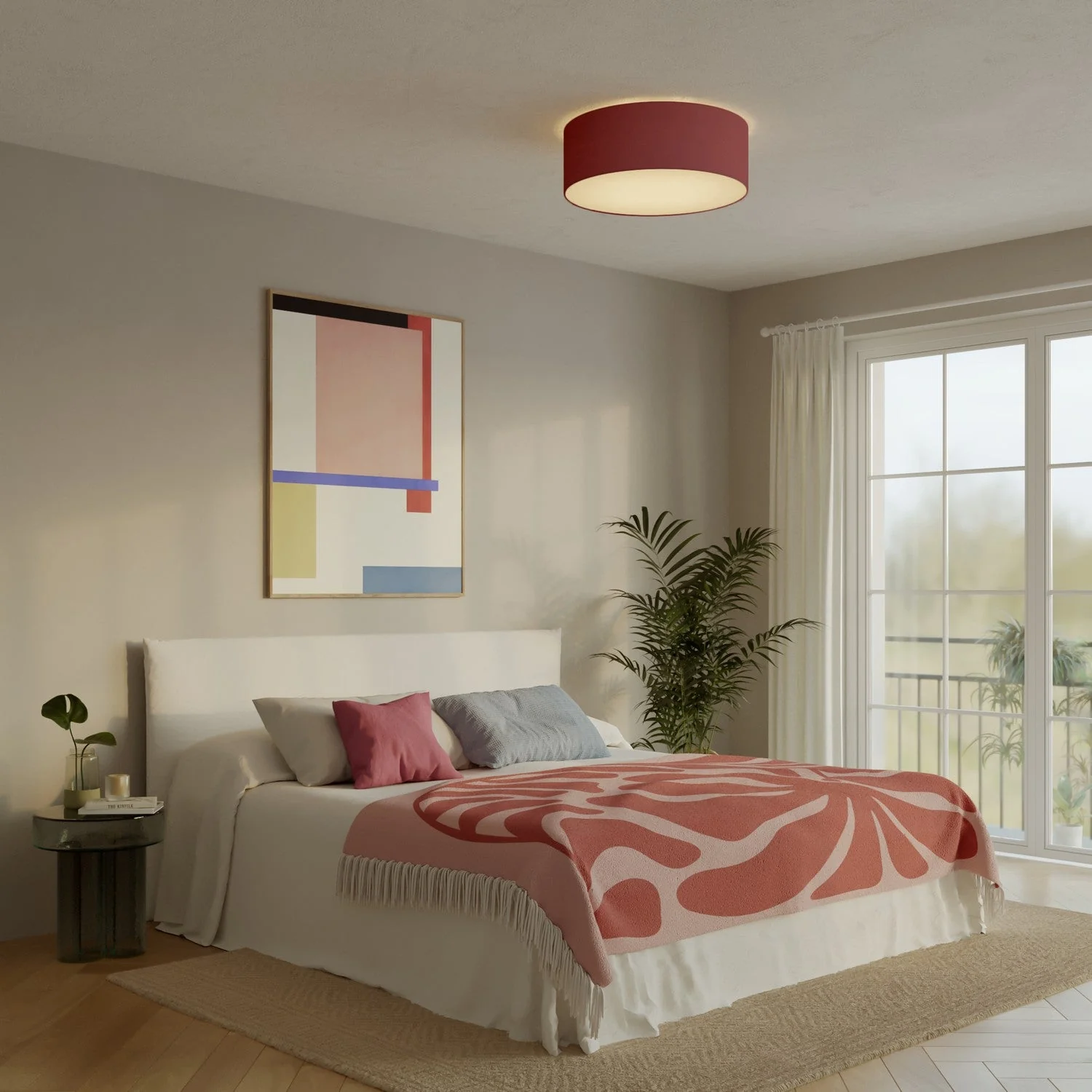Large fabric ceiling light - Made in Italy - Arenal Bordeaux - Image 2