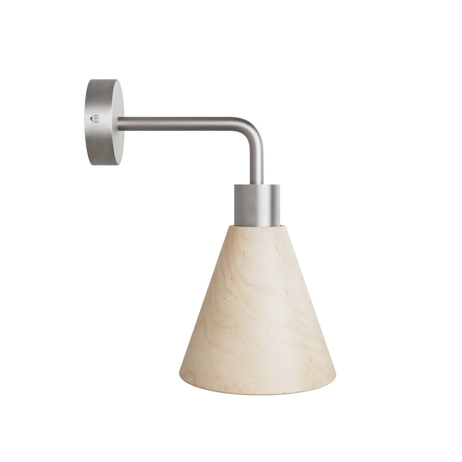 Fermaluce lamp with conical wooden lampshade and curved extension - Satin titanium