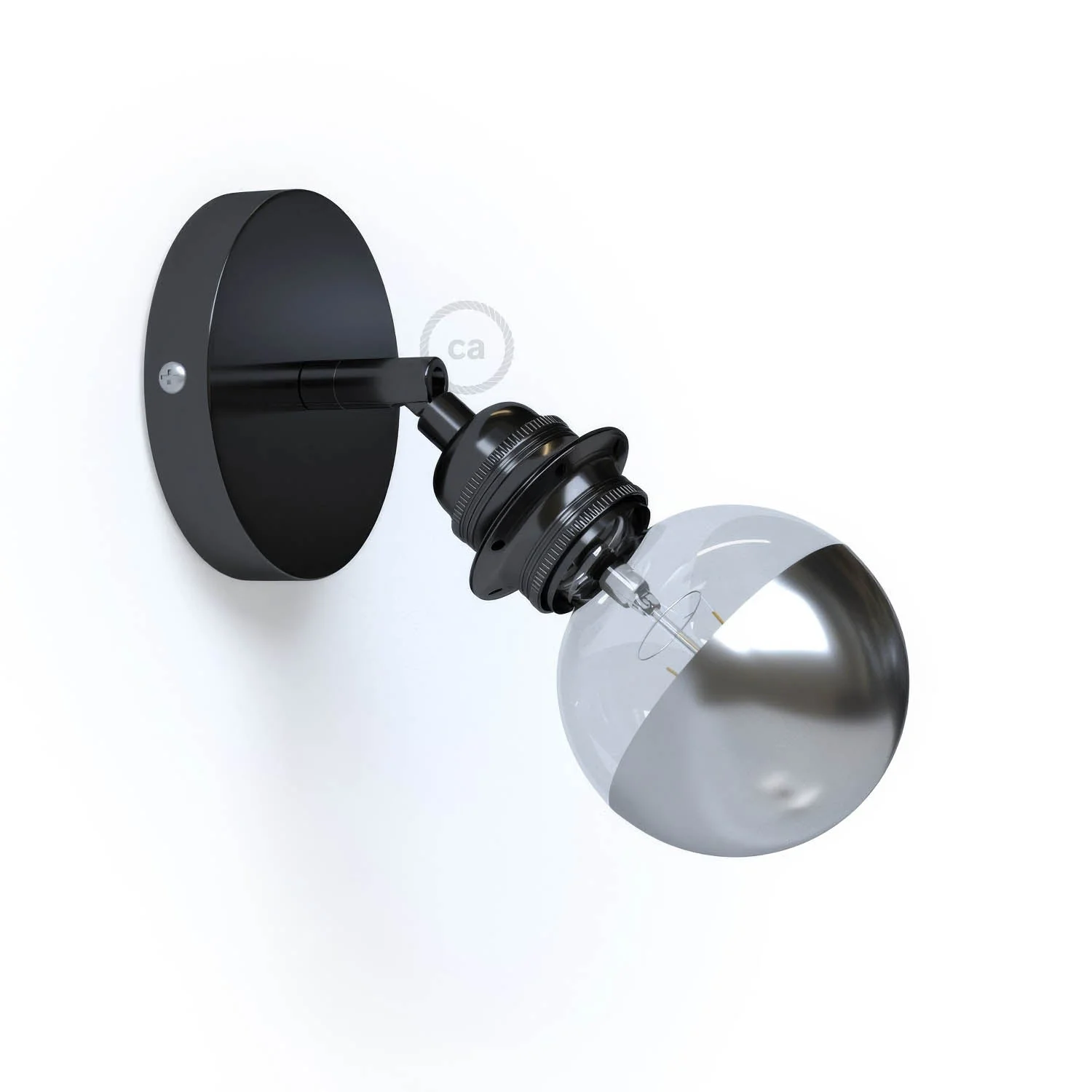 Metallo 90° Fermaluce with threaded E27 lamp holder, adjustable metal light point - Pearl black