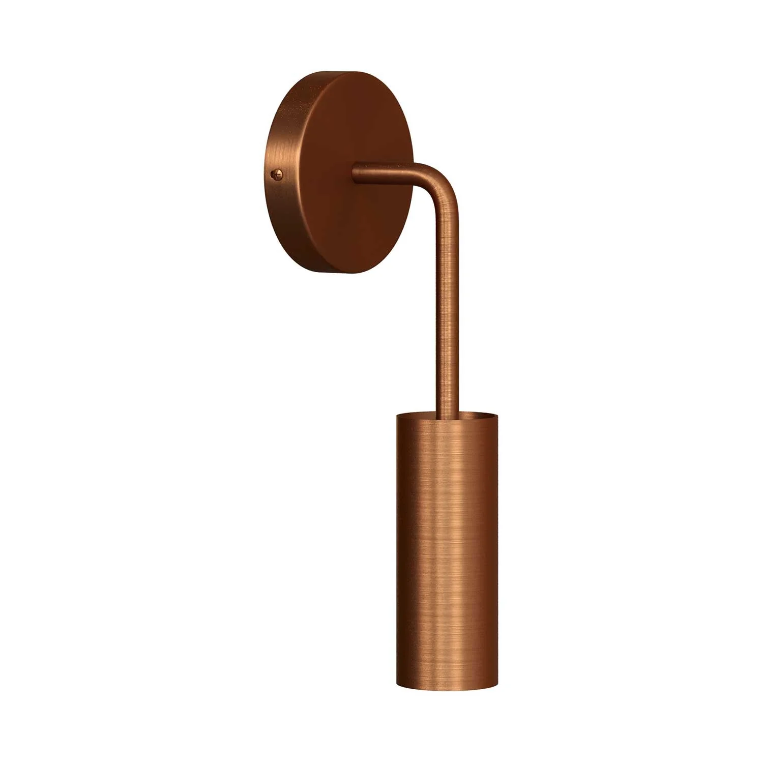 Fermaluce Metal, wall lamp in metal with curved extension and Tub-E14 lampshade - Satin copper