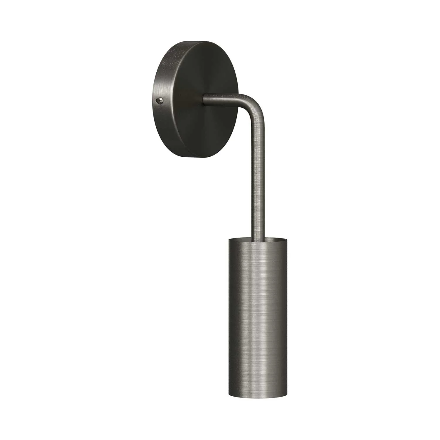 Fermaluce Metal, wall lamp in metal with curved extension and Tub-E14 lampshade - Satin titanium