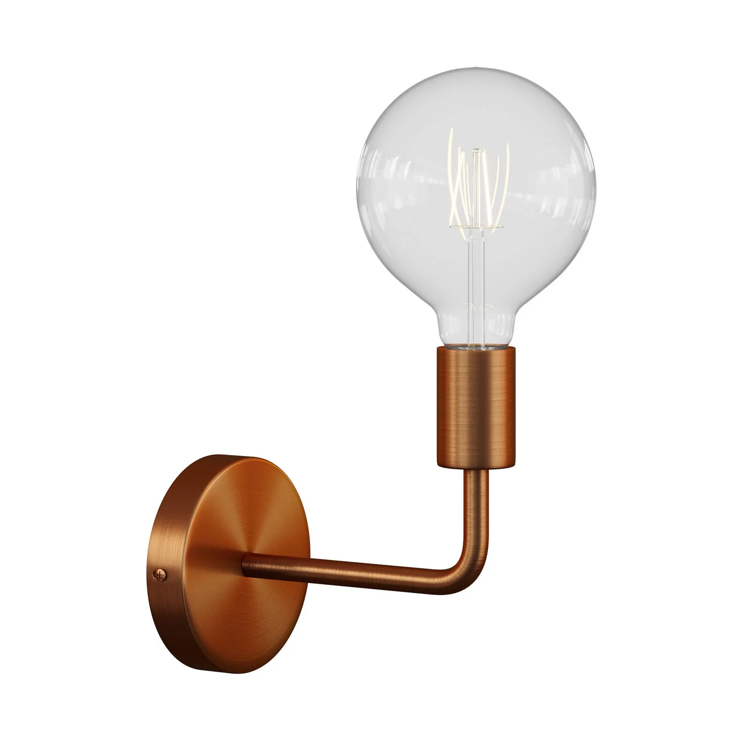Fermaluce Metal, wall lamp in metal with curved extension - Satin copper