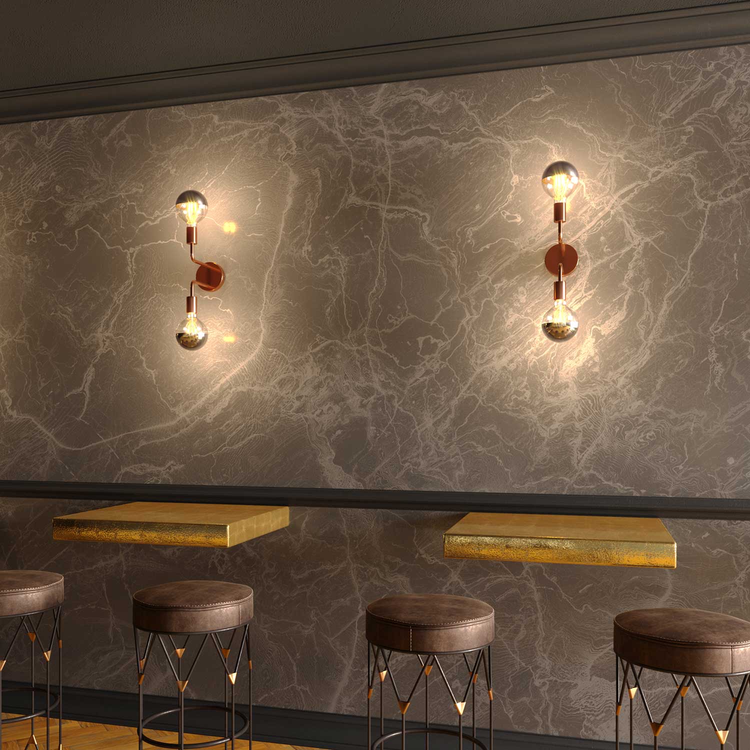 Fermaluce Metal, wall lamp in metal with double curved extension - Copper - Image 2