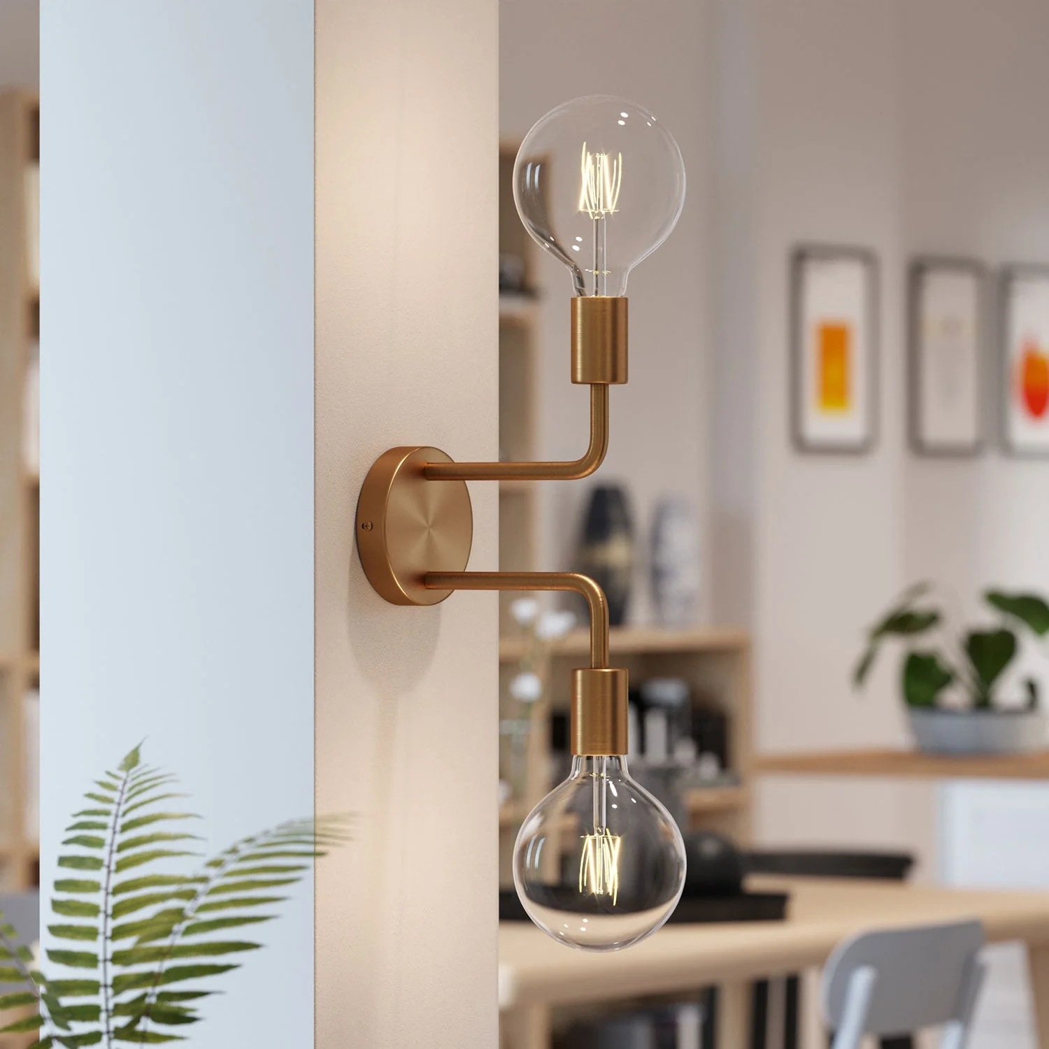 Fermaluce Metal, metal wall lamp with double curved extension - Satin bronze - Image 2