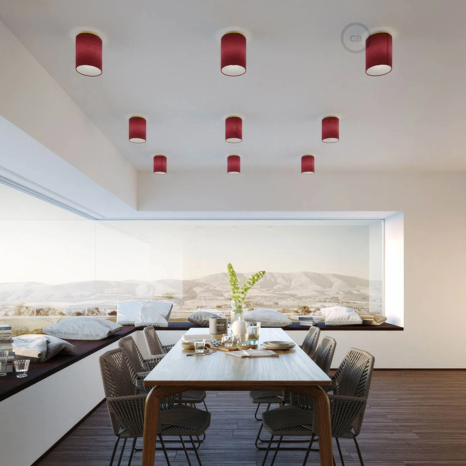 Fermaluce Metal with Cylinder lampshade, wall-mounted lamp - Bordeaux teletta - Image 3