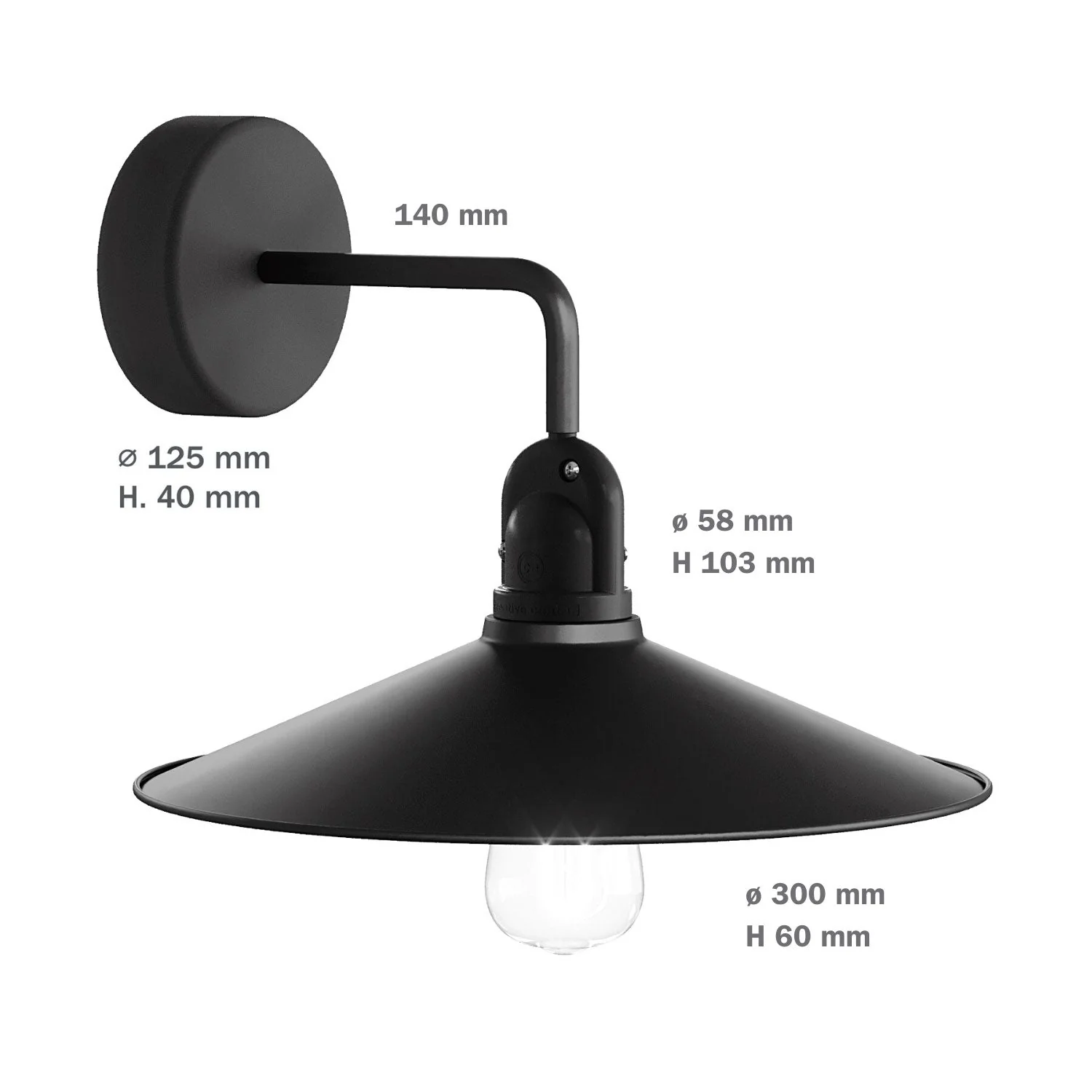 Fermaluce Modulair with L-extension, Swing lampshade and IP65 waterproof lamp holder - Black with white interior - Image 5