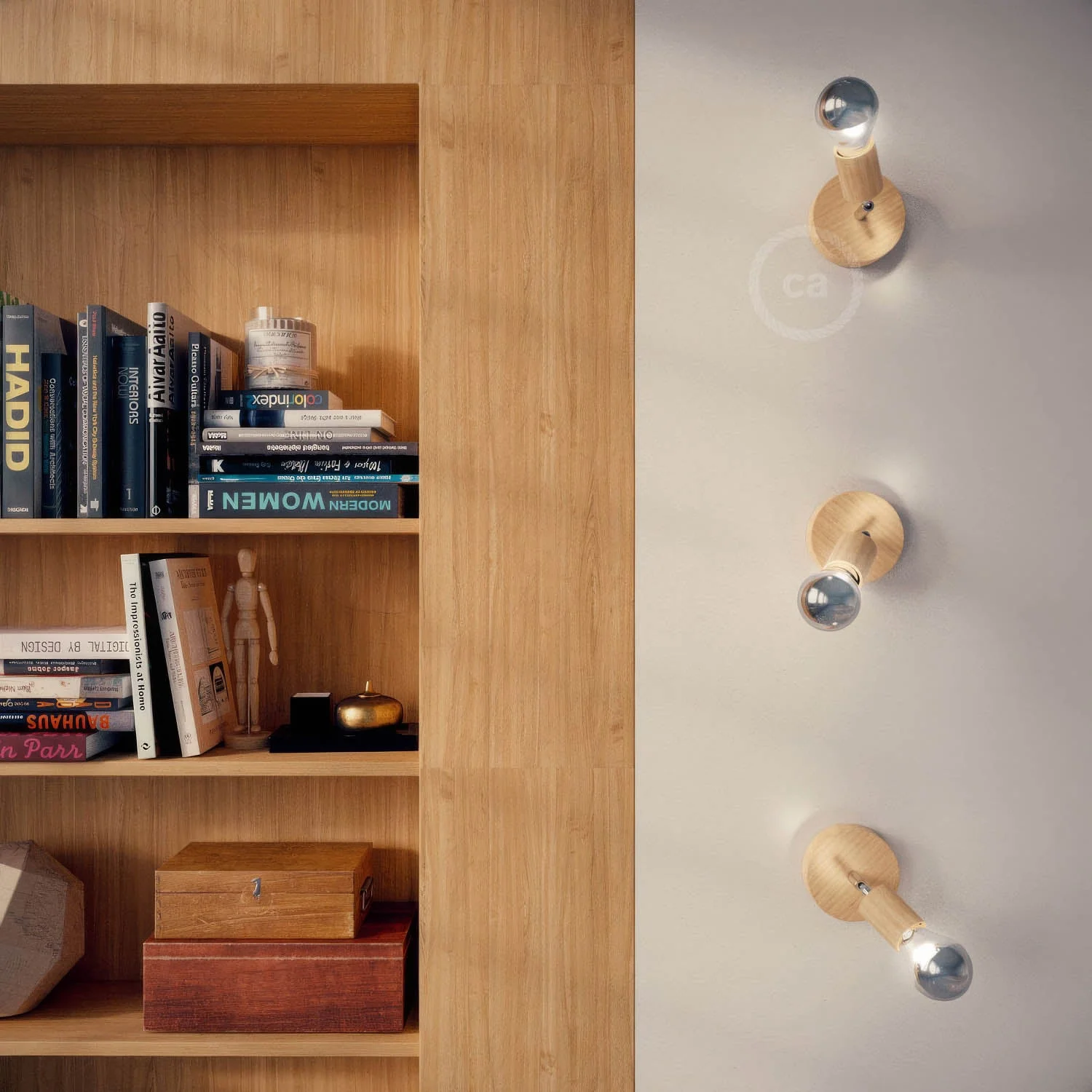 Fermaluce Wood 90°, wall or ceiling light point in natural wood - Neutral - Image 2