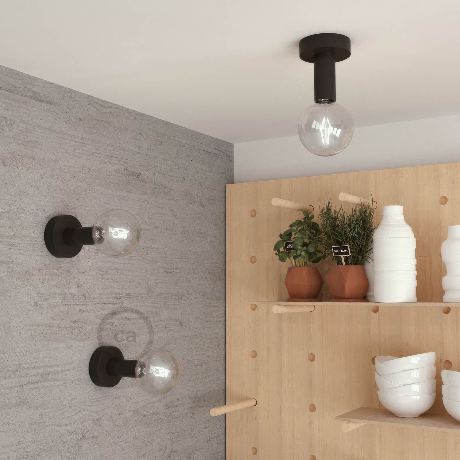 Fermaluce Wood M, the wooden light point for wall or ceiling - Black - Image 2