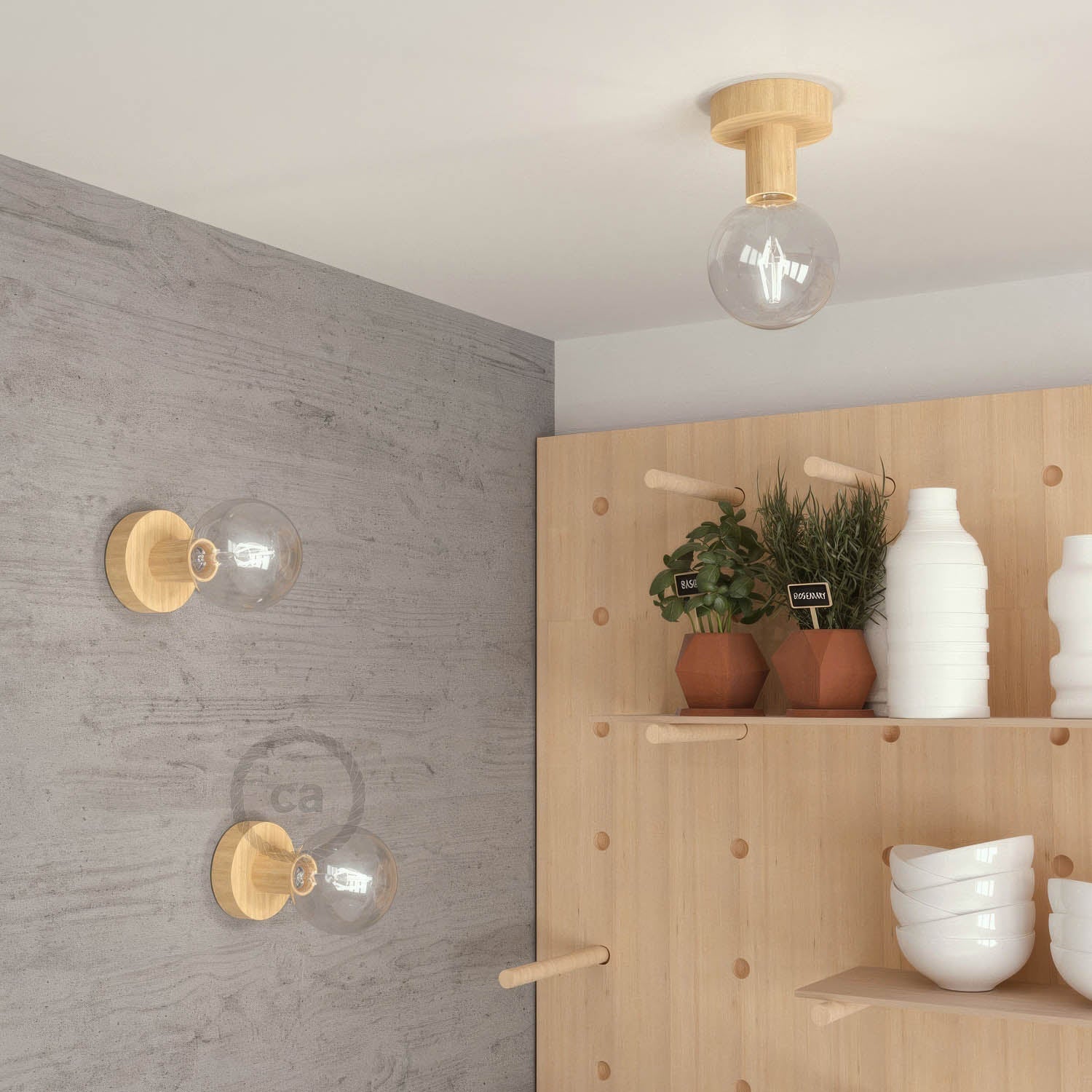 Fermaluce Wood S, wall or ceiling light point in wood β Neutral - Image 2