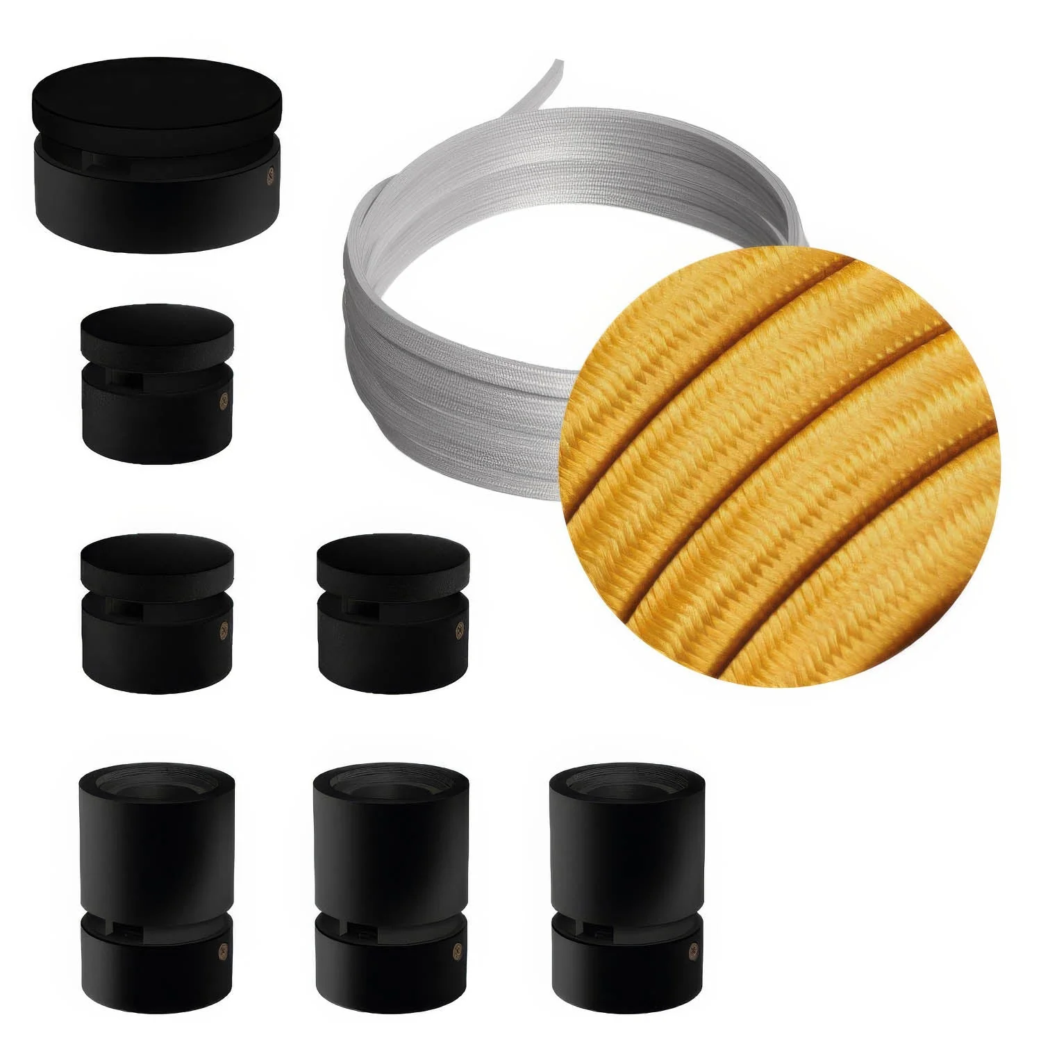 Filé Linear System Kit - with 5 m CM05 cable for string light and 7 black painted wooden components for interiors