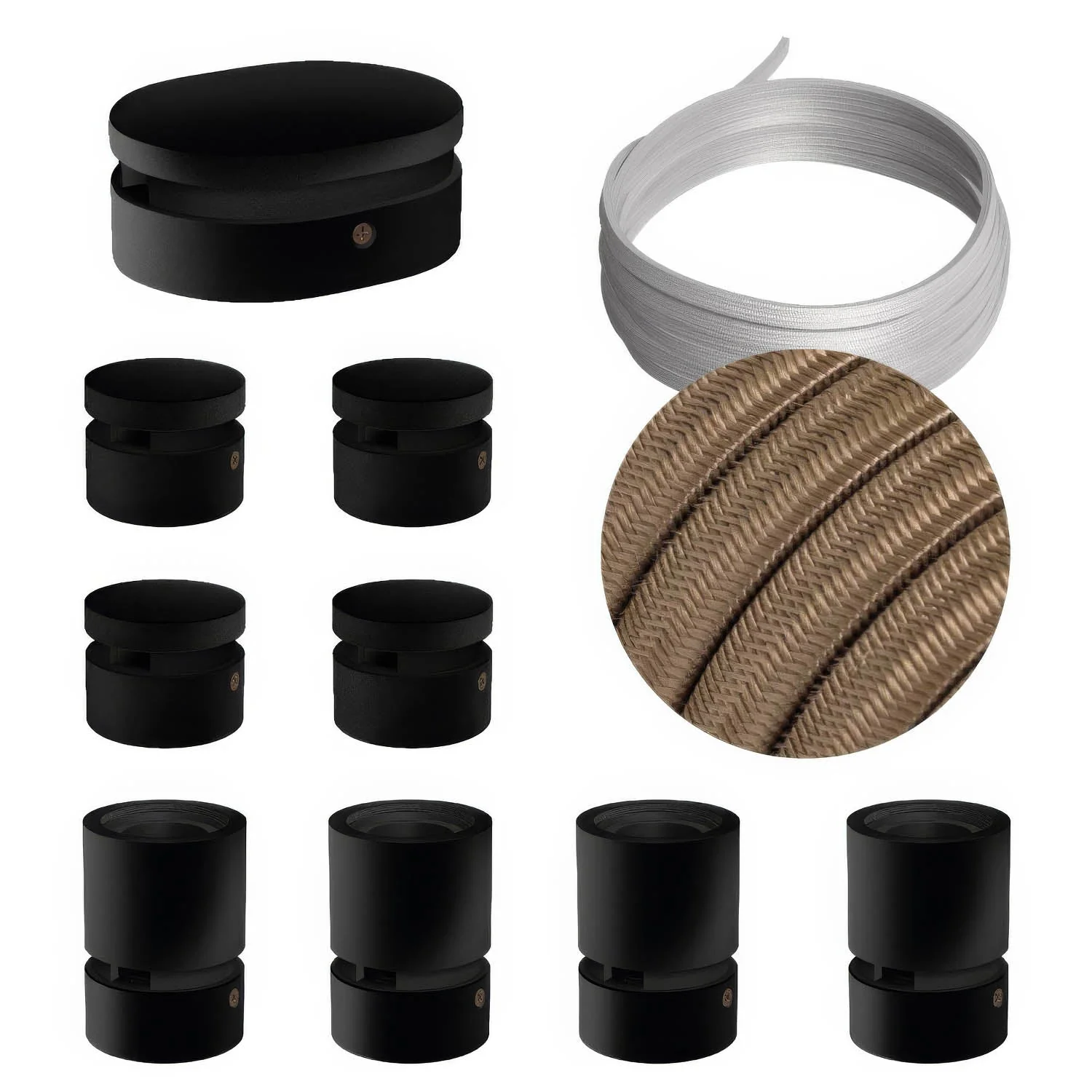 Filé Symmetric Kit System - with 5 m CM27 string light cable and 9 black painted wooden components for indoor use