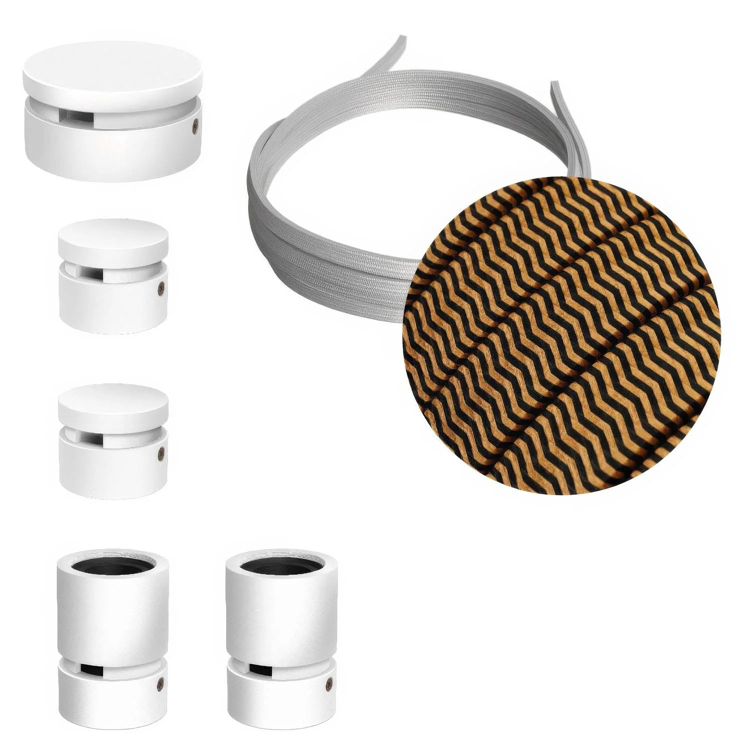 Filé Wiggle Kit system - with 3 m CZ22 cable for string light and 5 white painted wooden components for indoor use