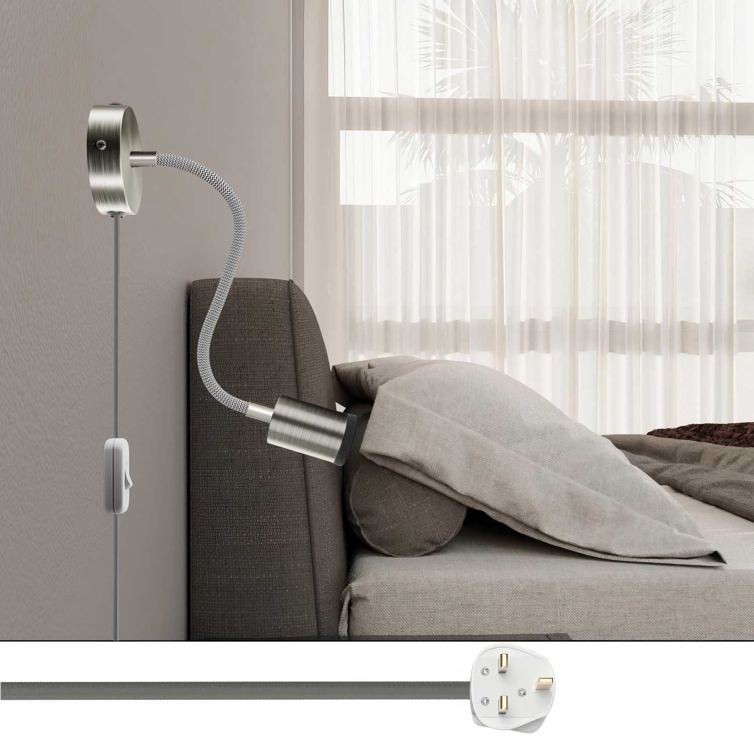 Spostaluce Flex 30 adjustable lamp with GU1d0 spotlight and UK plug - Satin titanium - Image 2