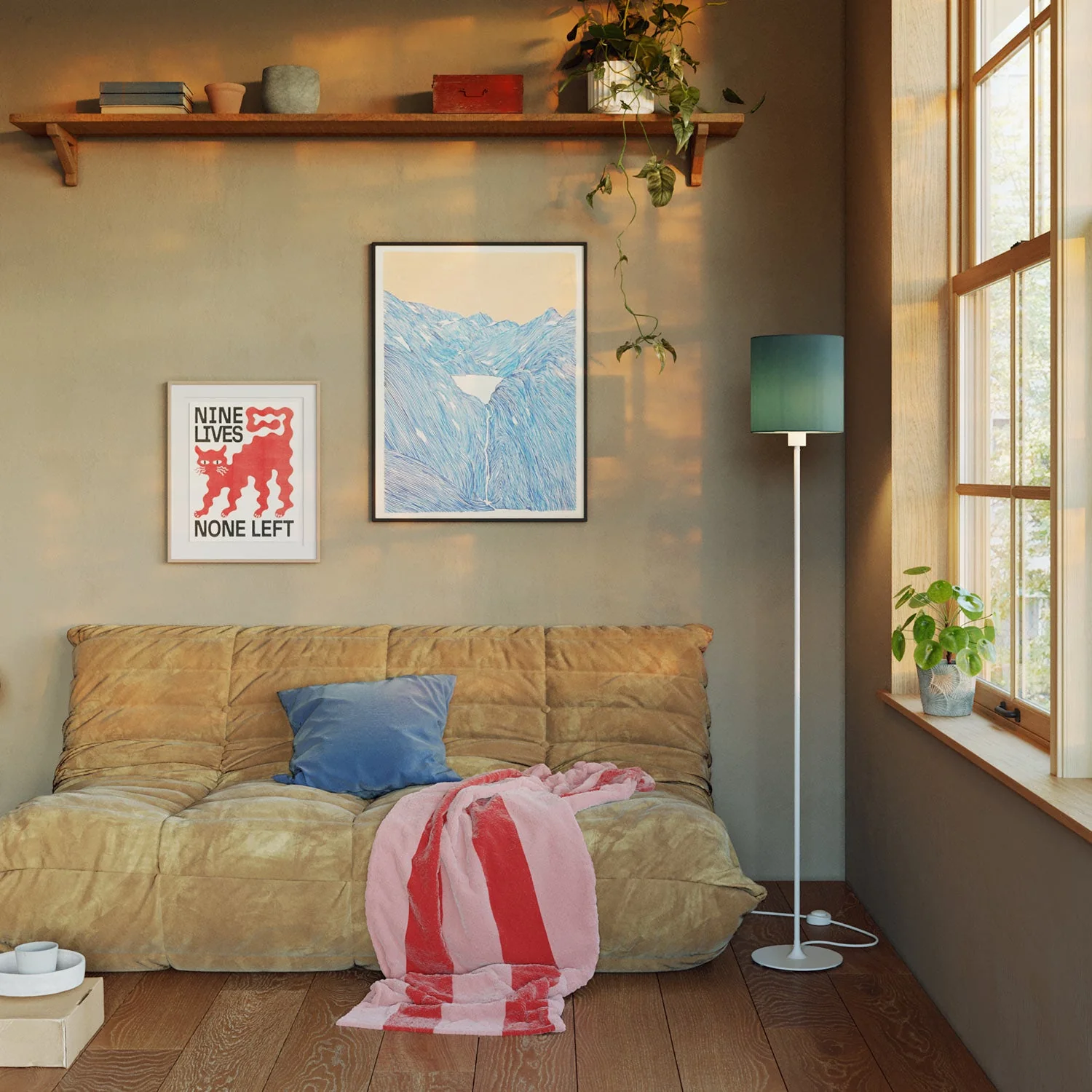 MAG-Y floor lamp with round metal base and Cylinder M lampshade - Matt white - Image 2