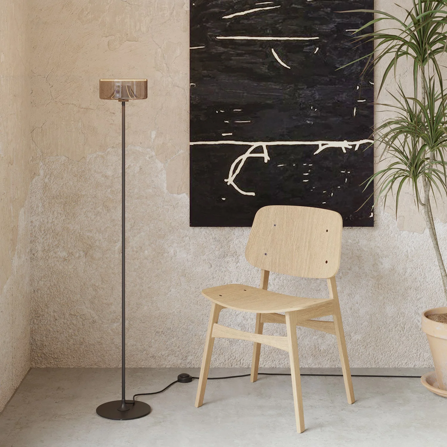 MAG-Y floor lamp with round metal base and Ghost smoky light bulb - Black - Image 2