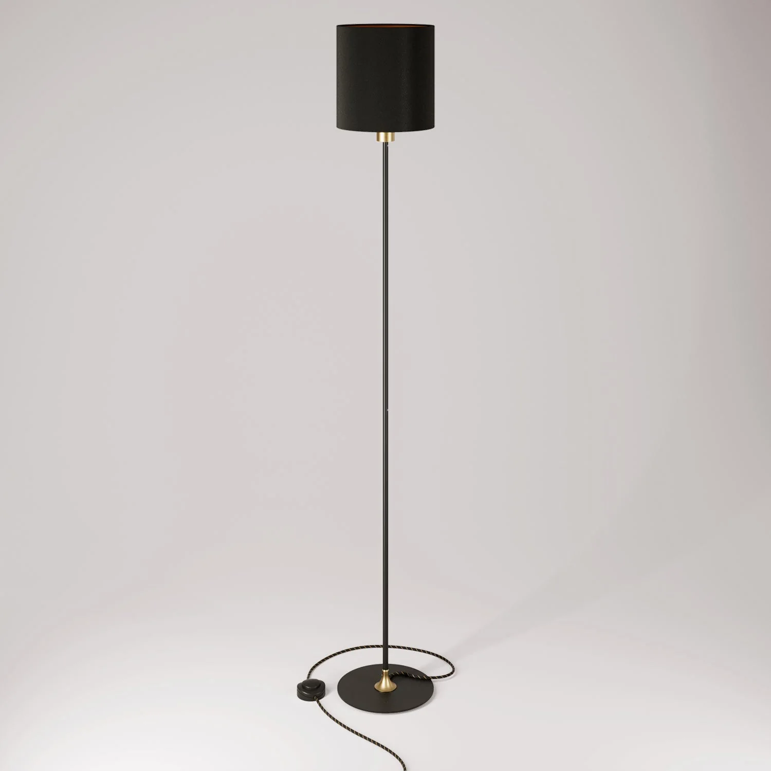 MAG-Y floor lamp with round metal base, Cilindro M lampshade and UK plug - Satin bronze