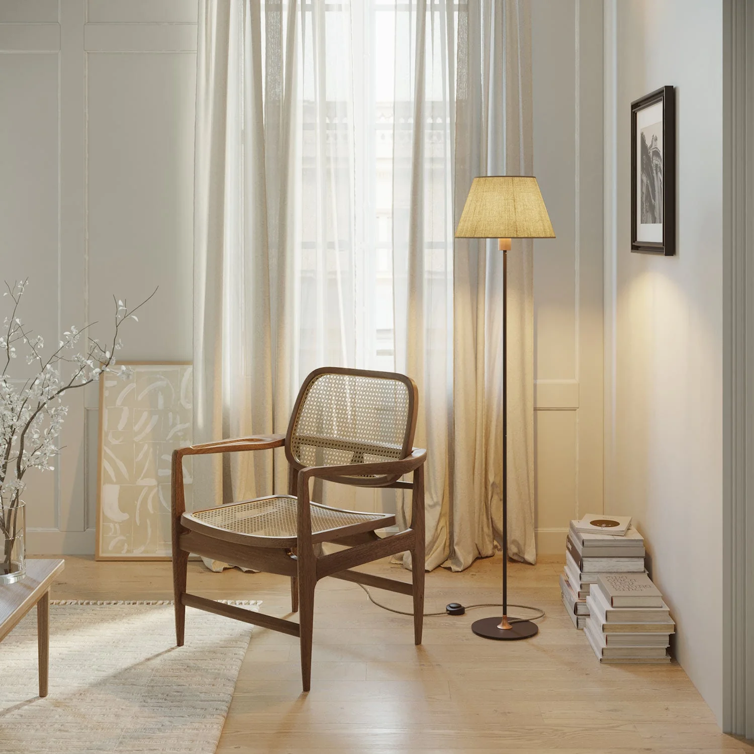 MAG-Y floor lamp with round metal base, Impero M lampshade and UK plug - Satin copper - Image 2