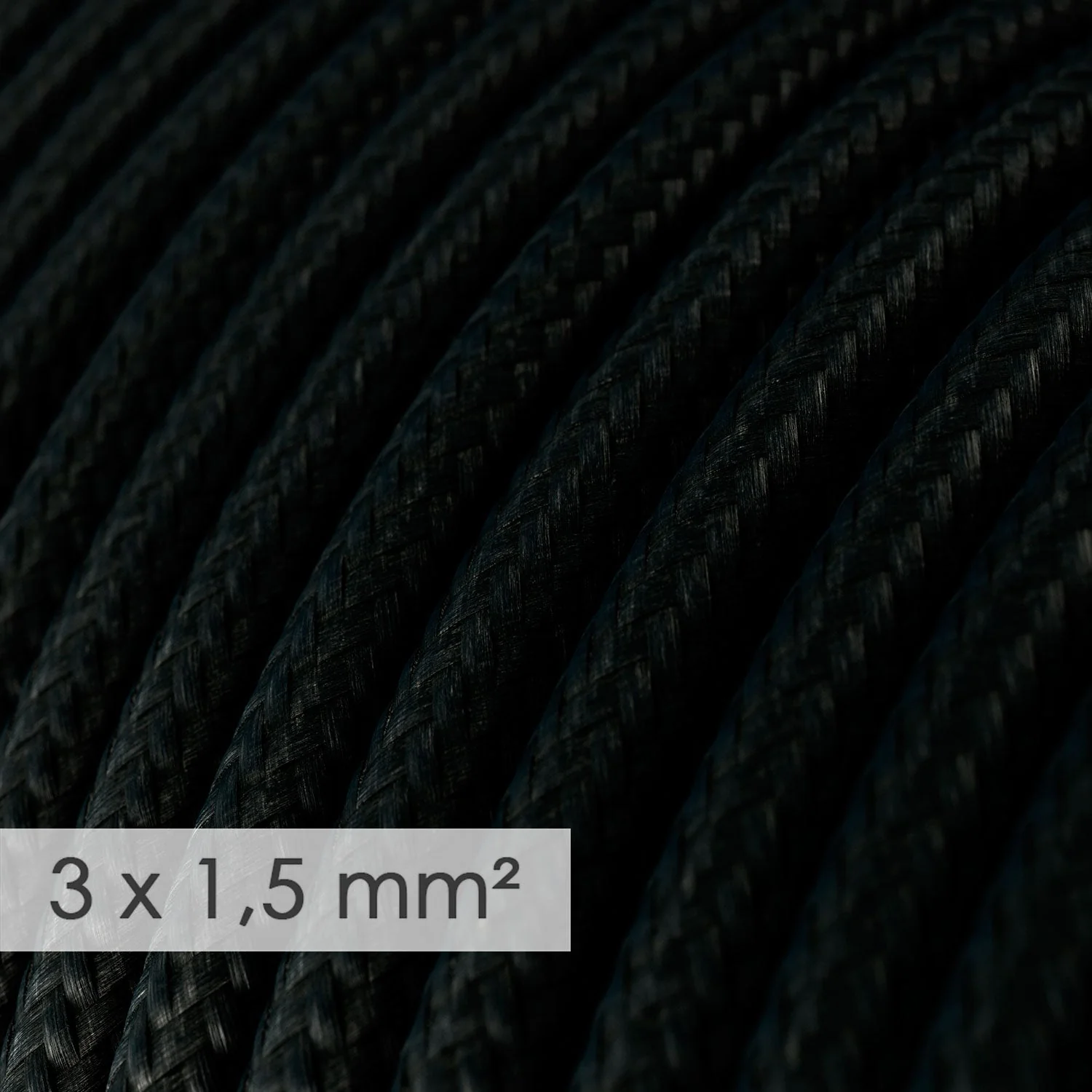 French multi-socket with glossy black fabric cable and Schuko plug with comfort ring - Image 2