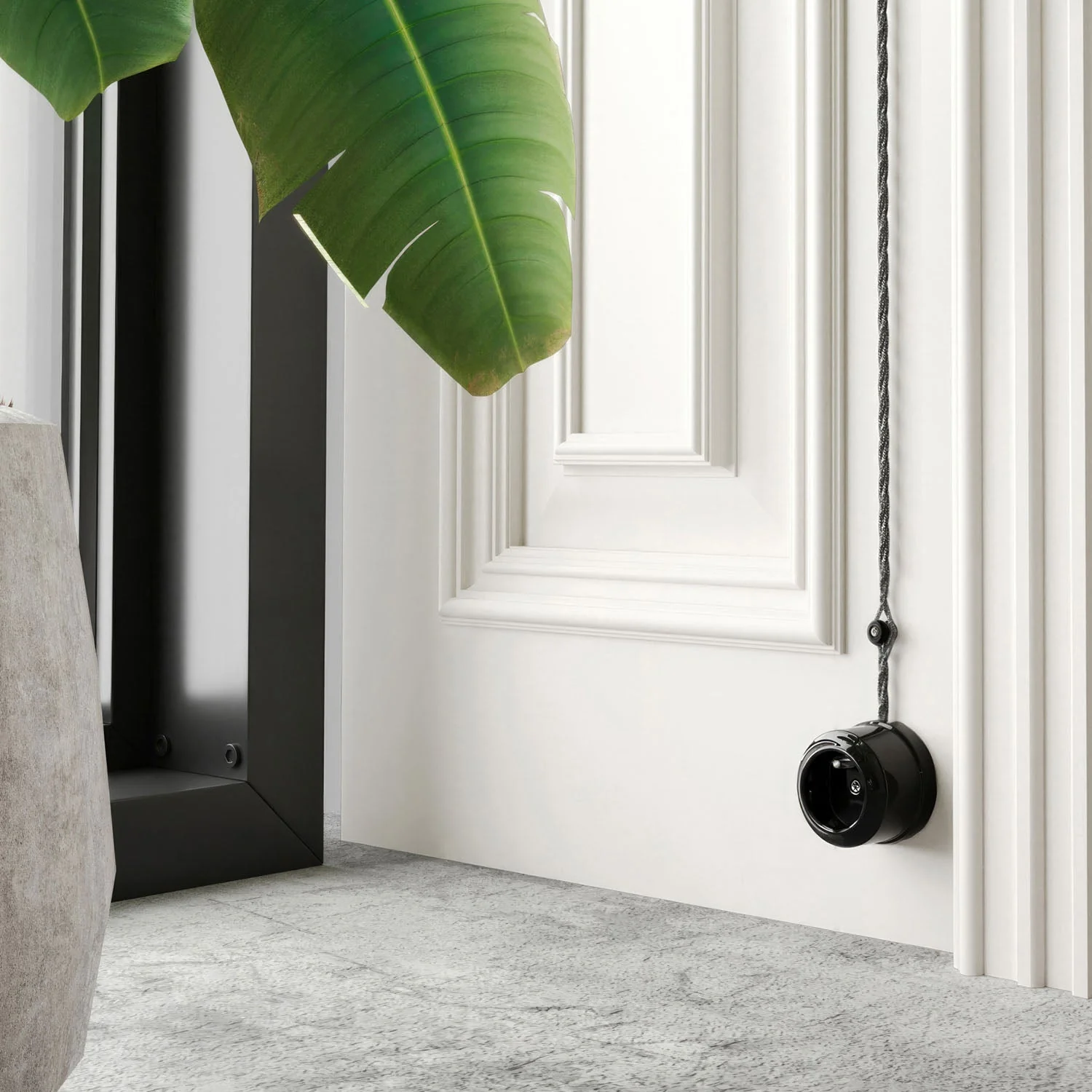 French type porcelain wall socket - Black - Image 4