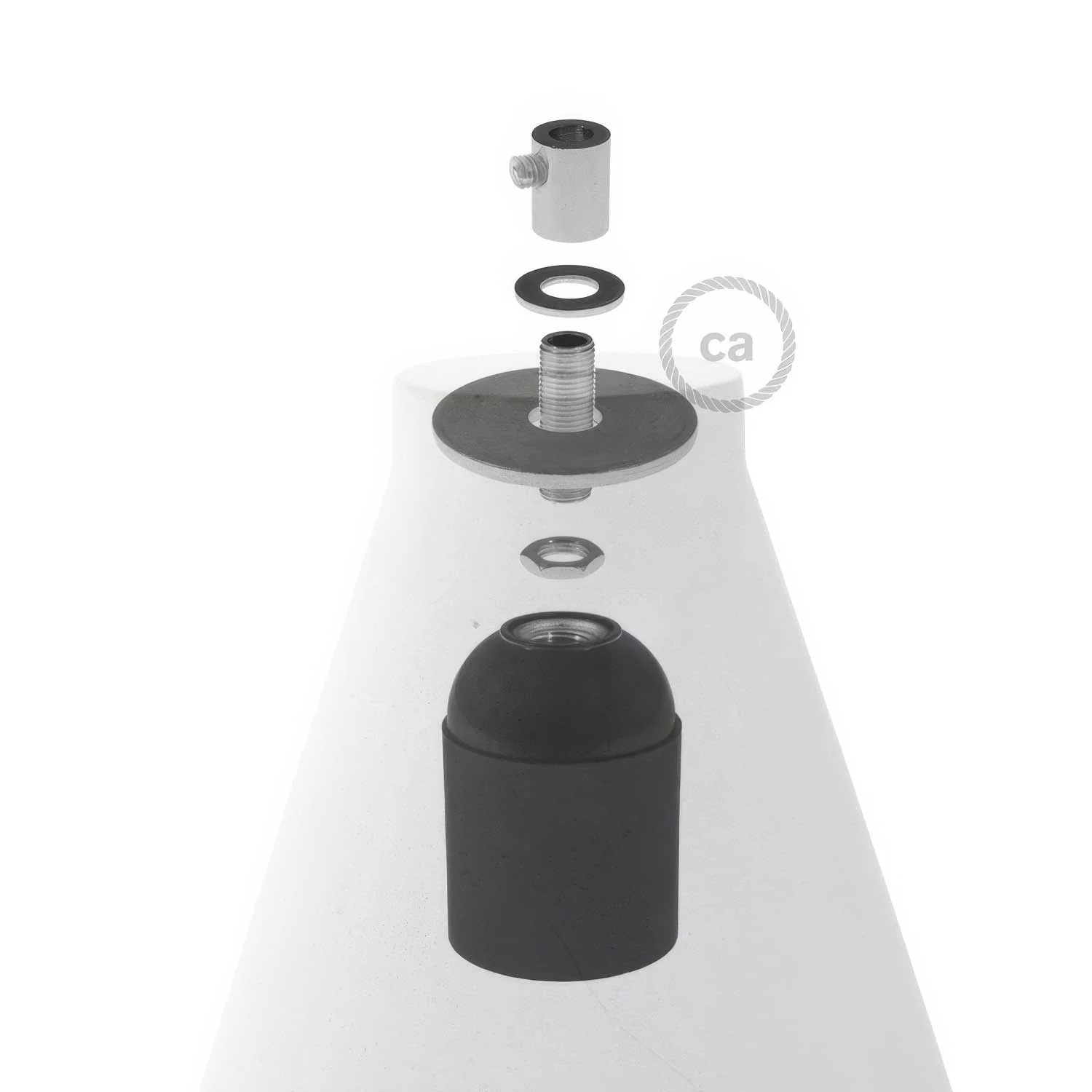 Funnel cement lampshade for pendant light, with cable clamp and E26 socket - Light Cement - Image 4