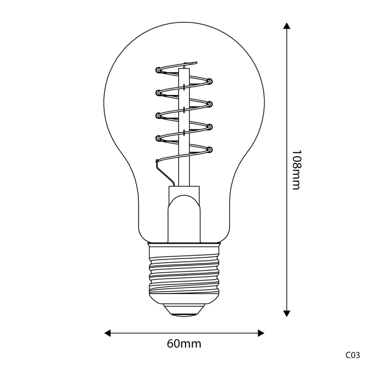 LED Light bulb Gold Carbon Line spiral filament Drop A60 4W 250Lm E27 1800K Dimmable - C03 - Image 3