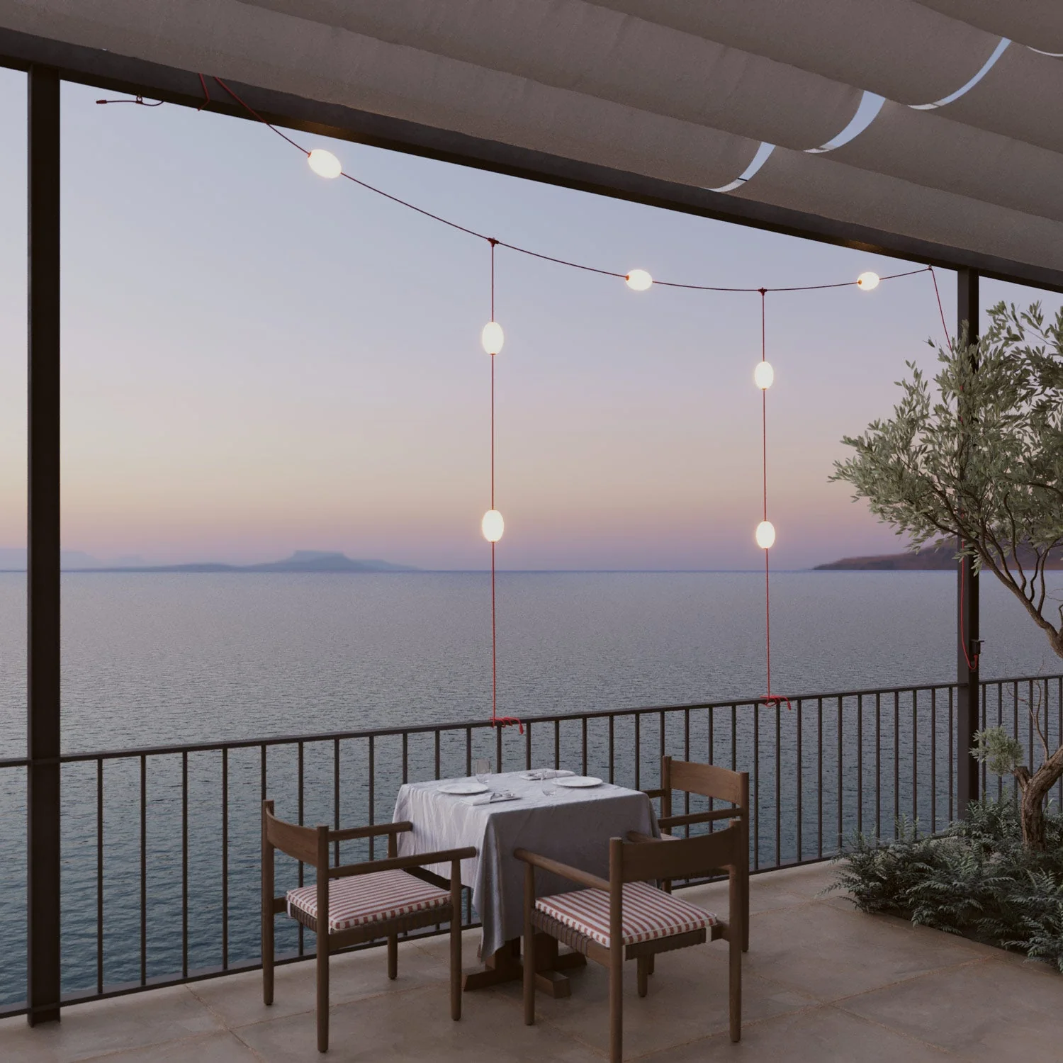 Grid string light with 7 outdoor light points IP67 Starfish red - Marina GRID - Image 2