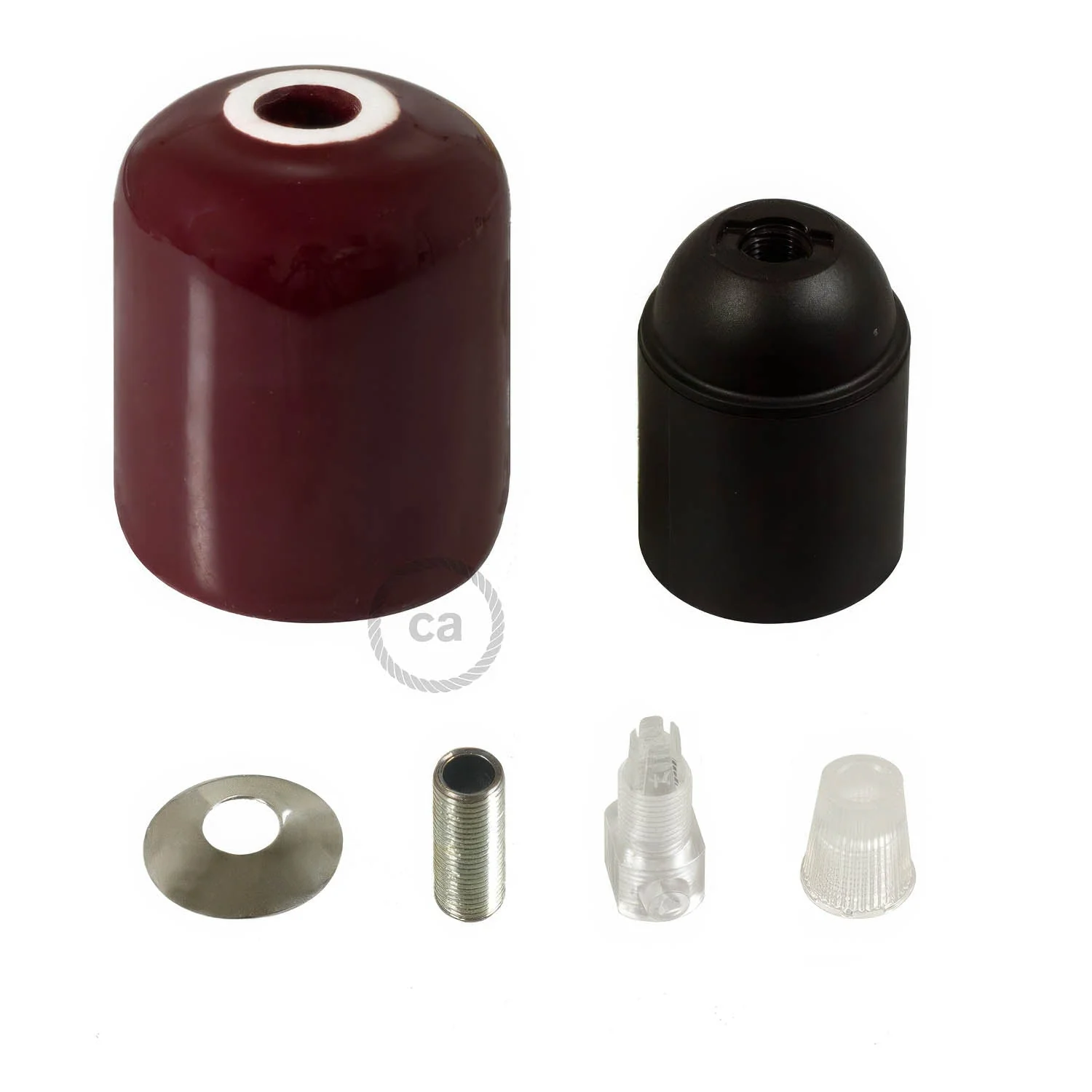 Handmade Ceramic E26 light bulb socket kit - Burgundy - Image 2