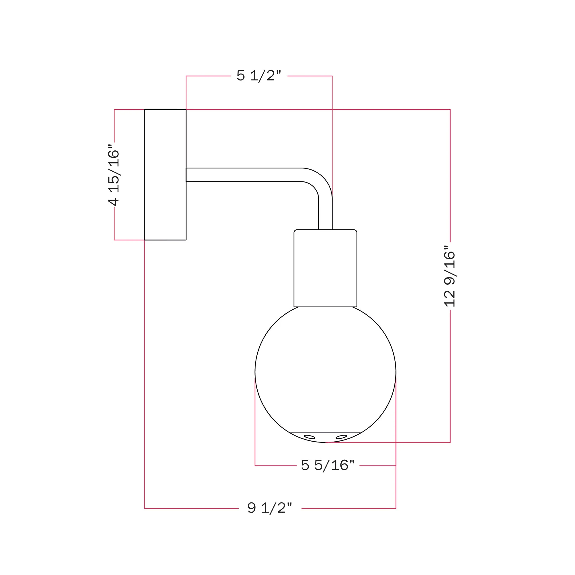 IP65 Modulair Outdoor Wall Light with L-Shaped Extension and Unbreak-a-Ball Shatterproof Sphere Shade - Black - Image 7