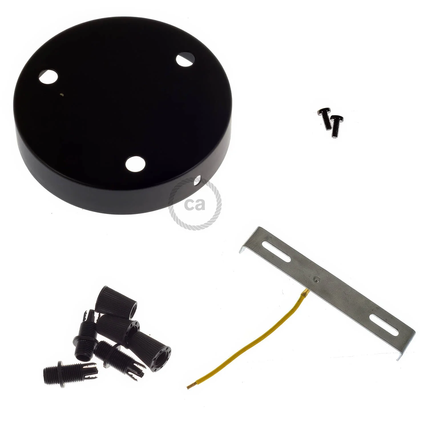 Cylindrical metal ceiling rose kit with 3 holes - Black - Image 3
