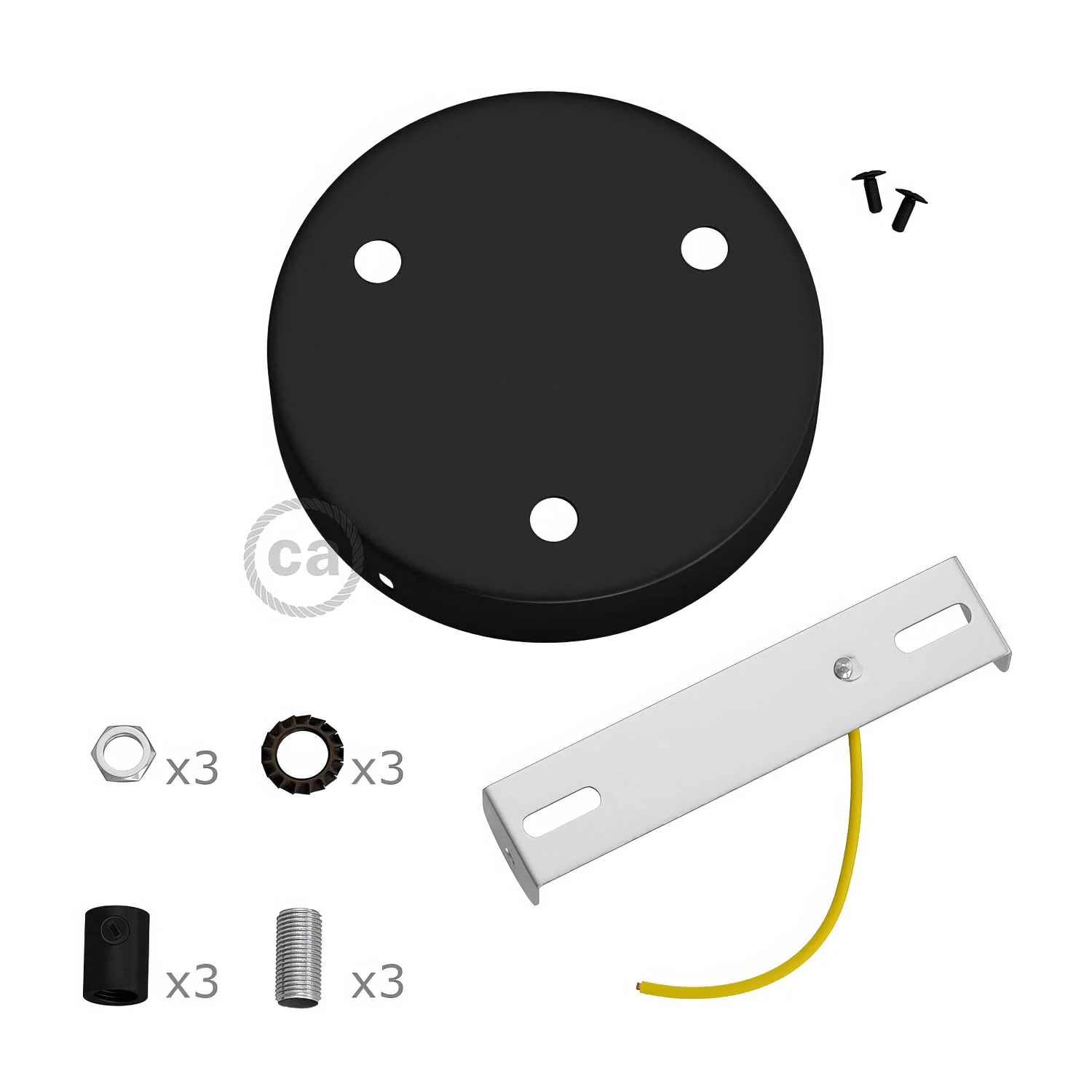 Cylindrical metal ceiling rose kit with 3 holes - Black - Image 8