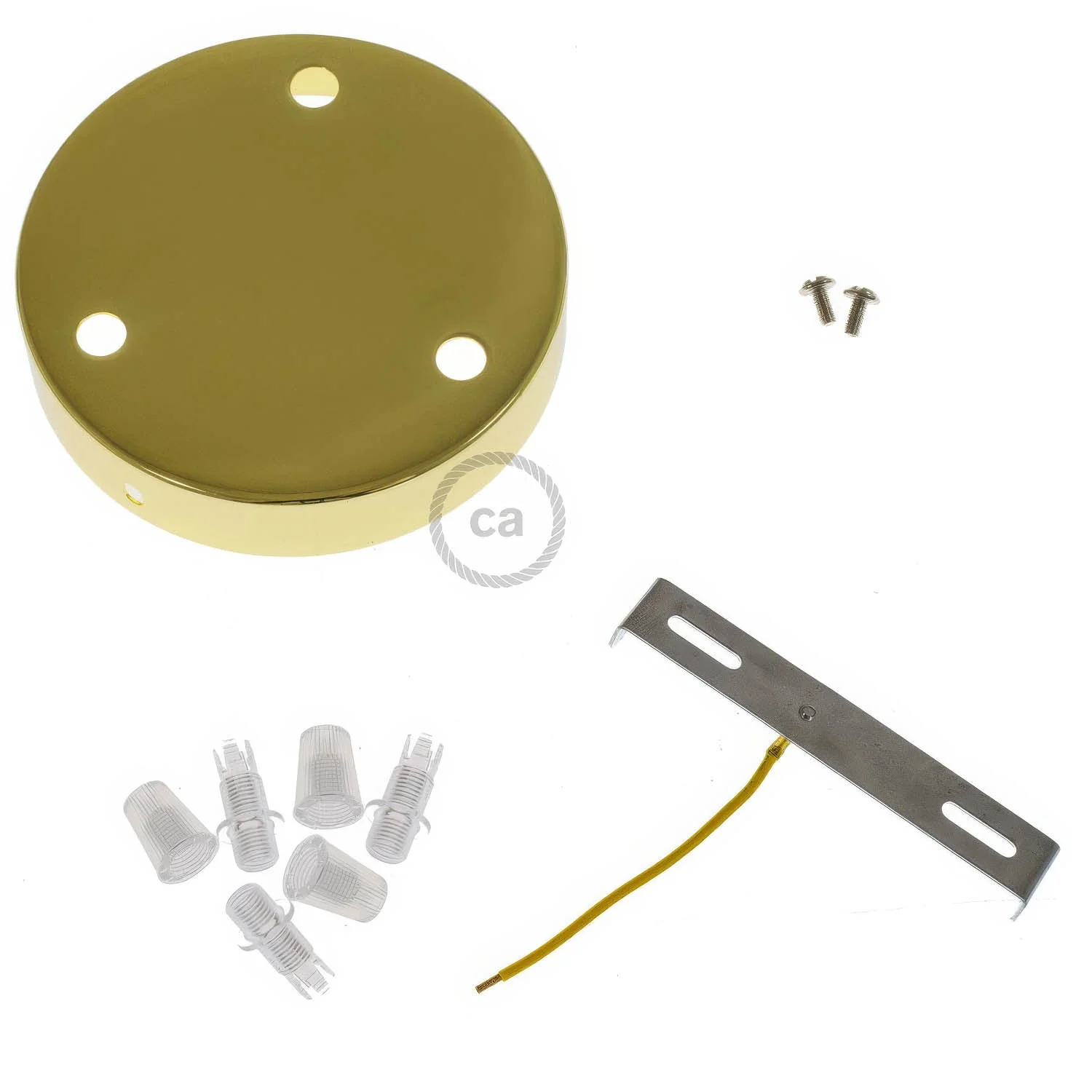3-hole cylindrical metal ceiling rose kit - Brass - Image 3