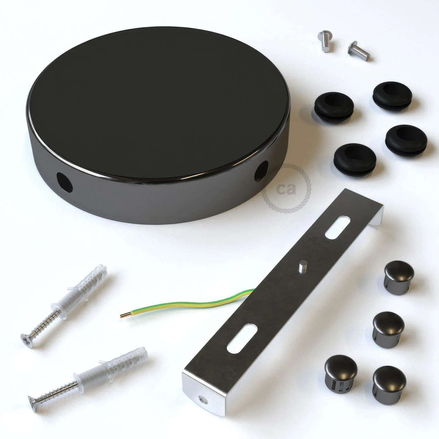 Cylindrical metal ceiling rose kit with 4 side holes (junction box) - Pearl black - Image 3