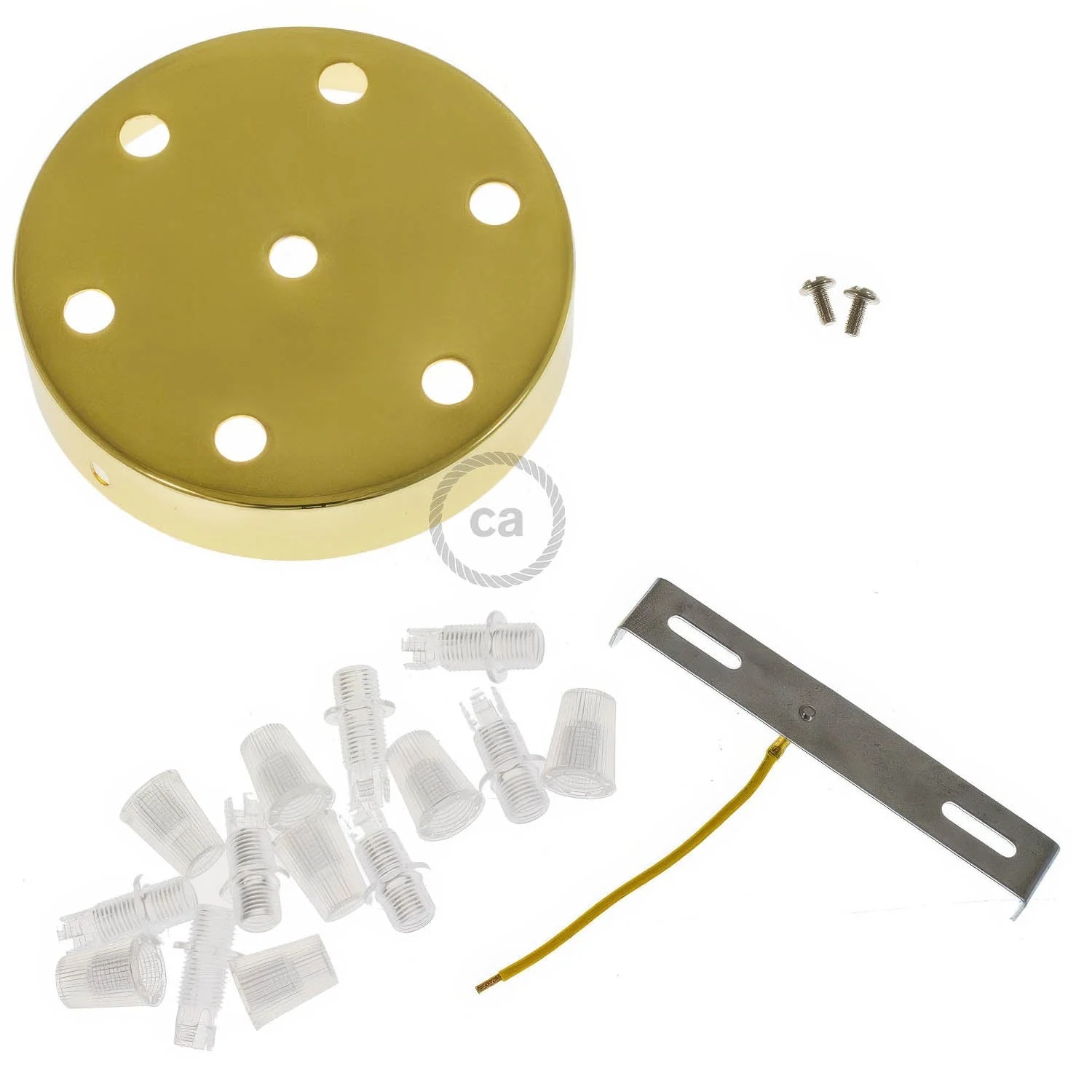 7-hole cylindrical metal ceiling rose kit - Brass - Image 3