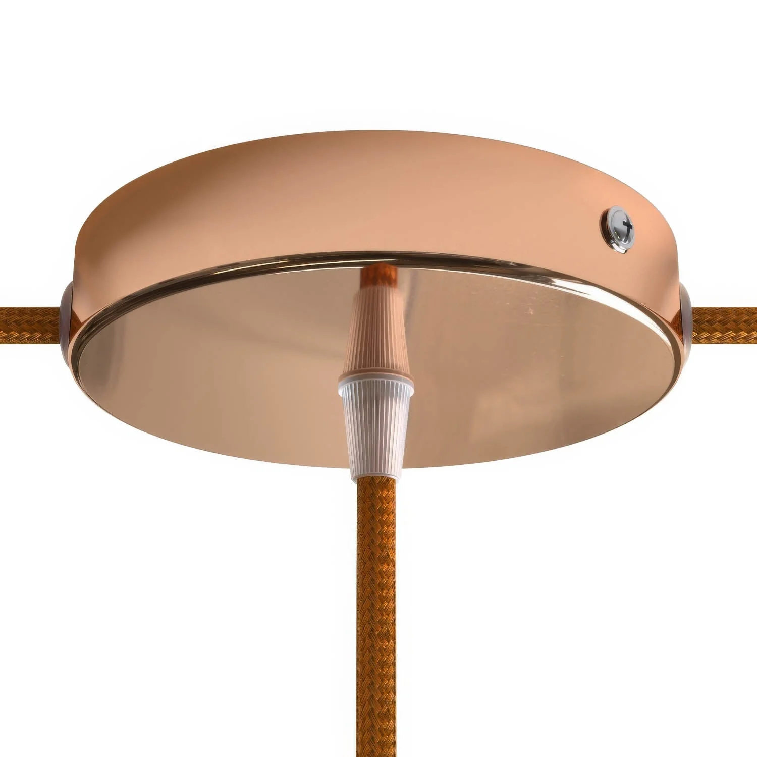 Cylindrical metal ceiling rose kit with 1 central hole and 2 side holes - Copper