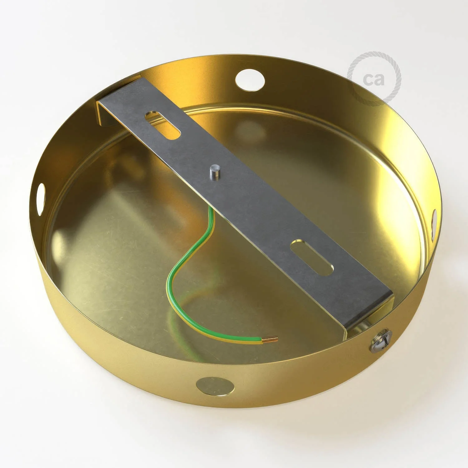 Cylindrical metal ceiling rose kit with 4 side holes (junction box) - Brass - Image 4