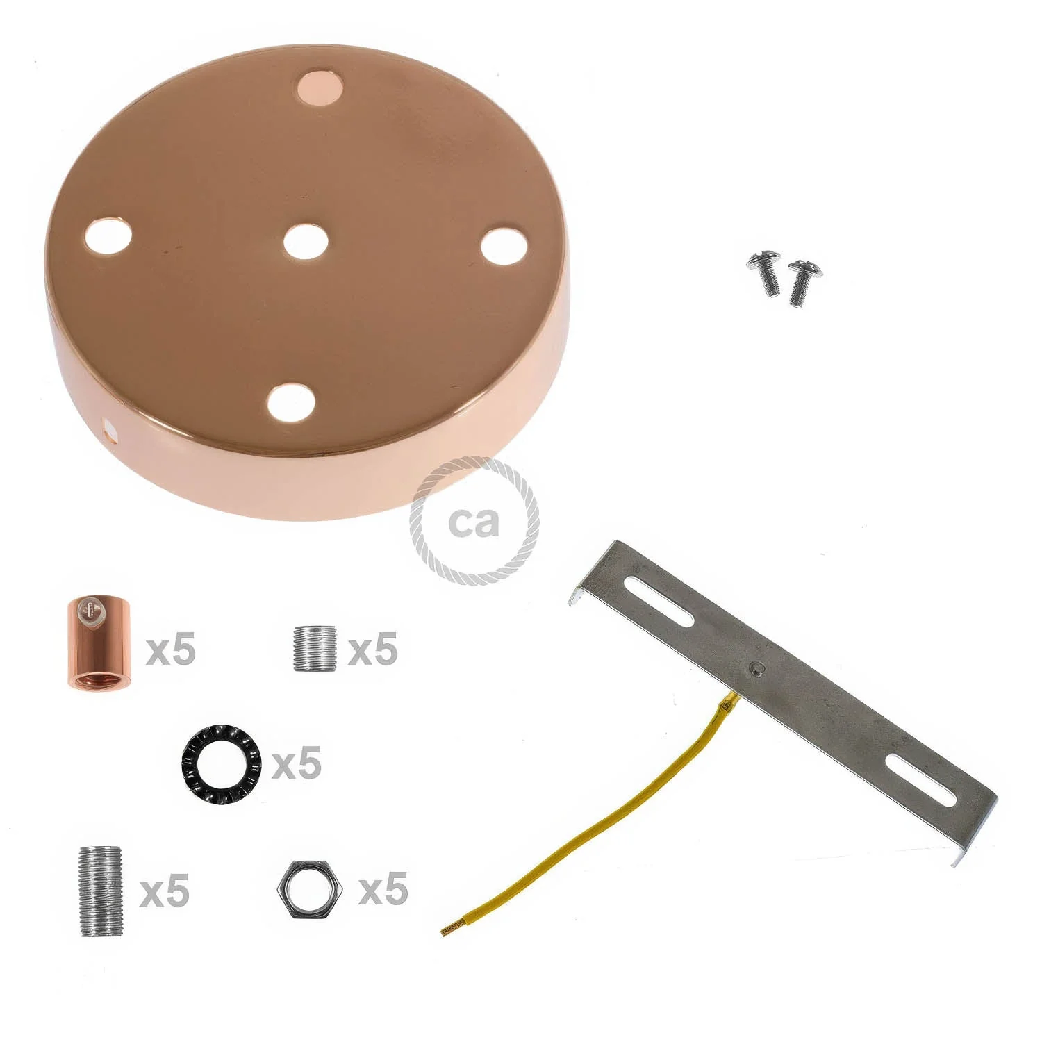 5-hole cylindrical metal ceiling rose kit - Copper - Image 8